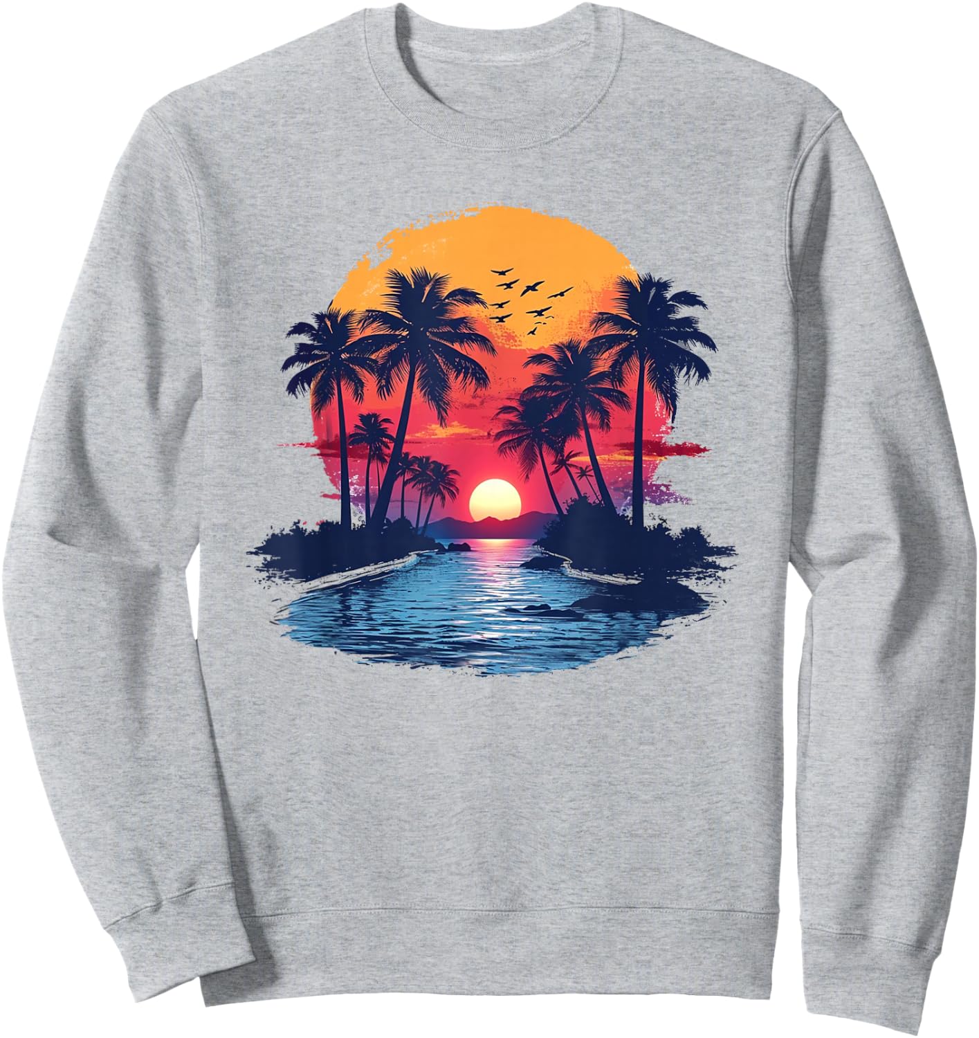 Tropical Paradise Beach with Palm Trees , White Sweatshirt - Sweatshirt | Ash