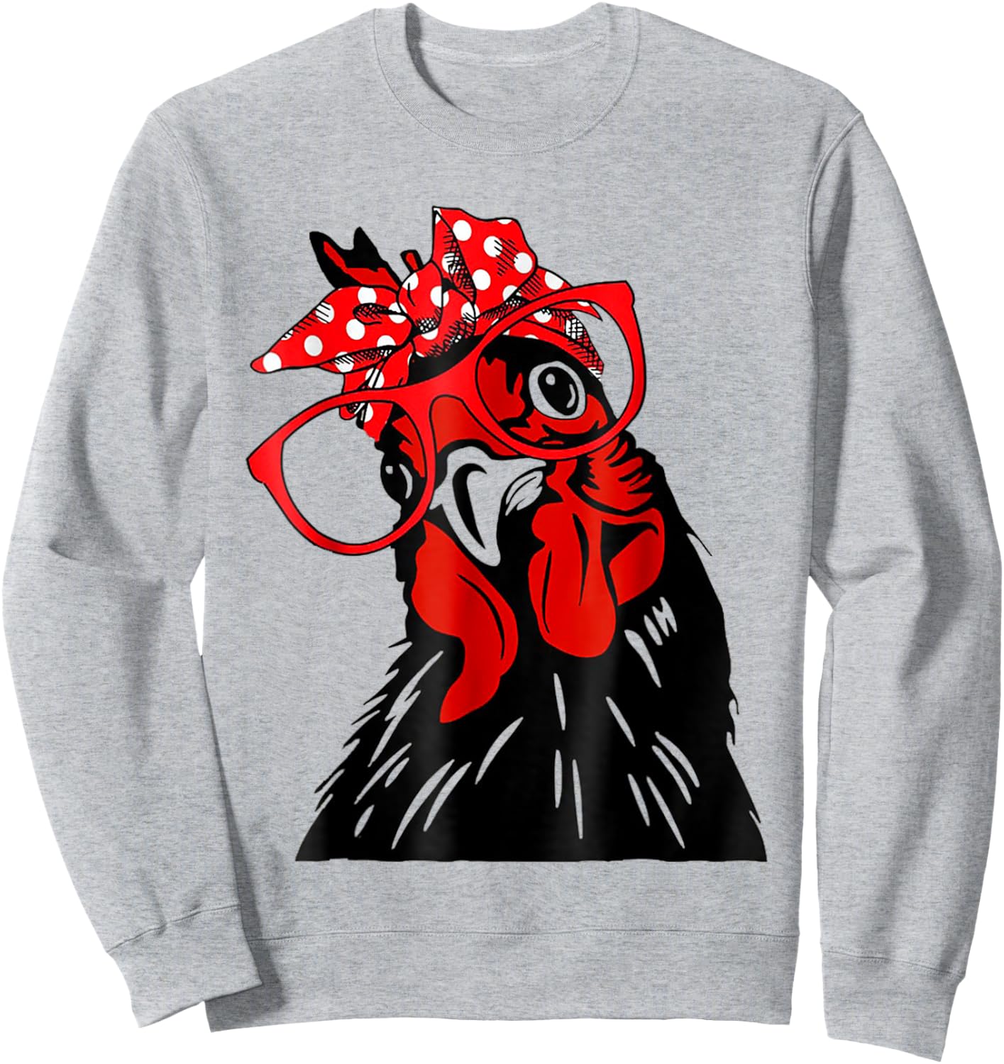cute Women Girl Chicken With Bandana Headband and Glasses Sweatshirt - Sweatshirt | Ash