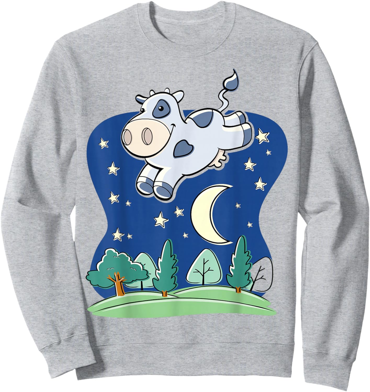 Cow Jumped Over the Moon - Cartoon w Common Saying Sweatshirt - Sweatshirt | Ash