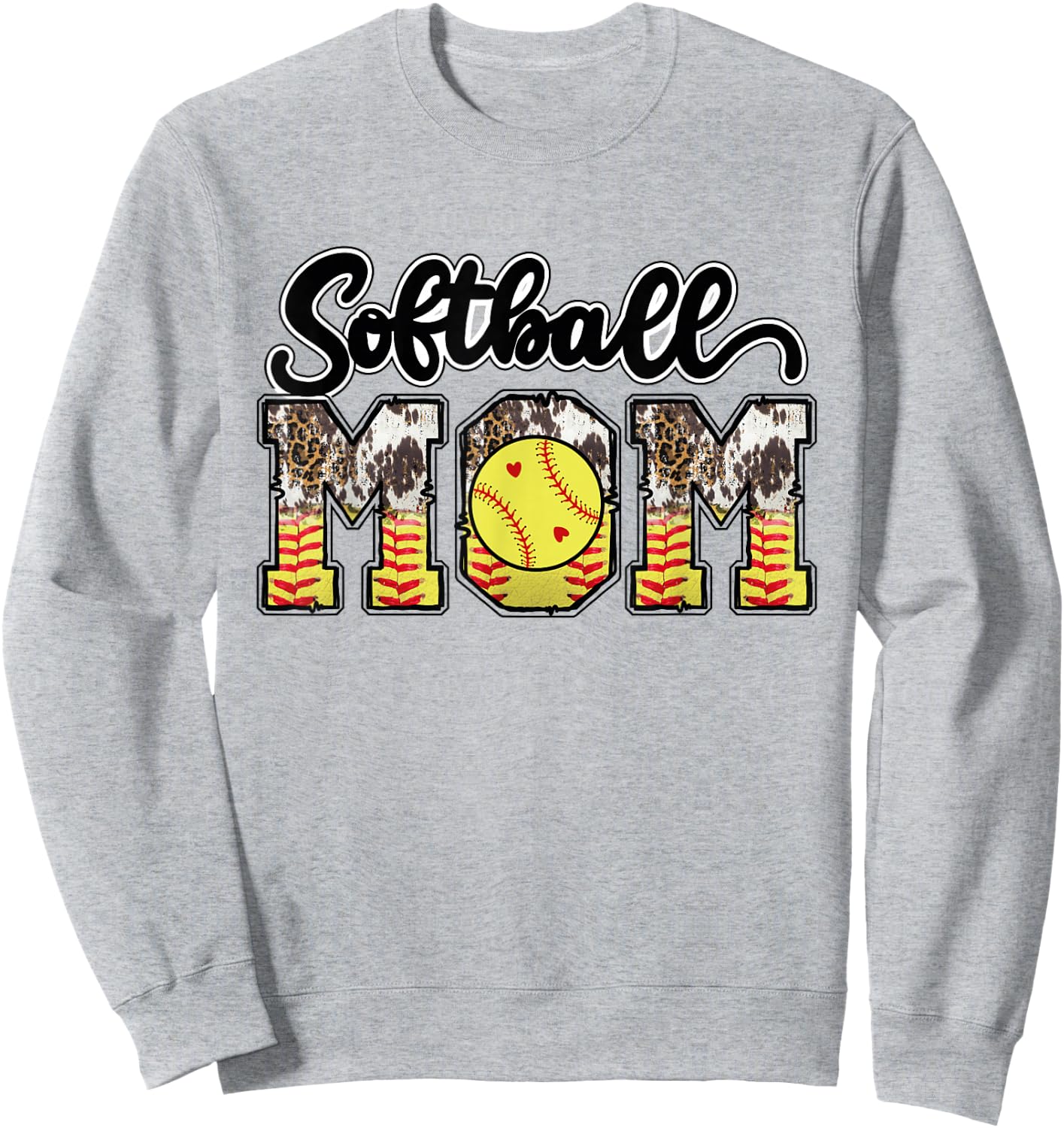 Softball Mom Leopard Messy Bun Softball Mothers Day Sweatshirt - Sweatshirt | Ash