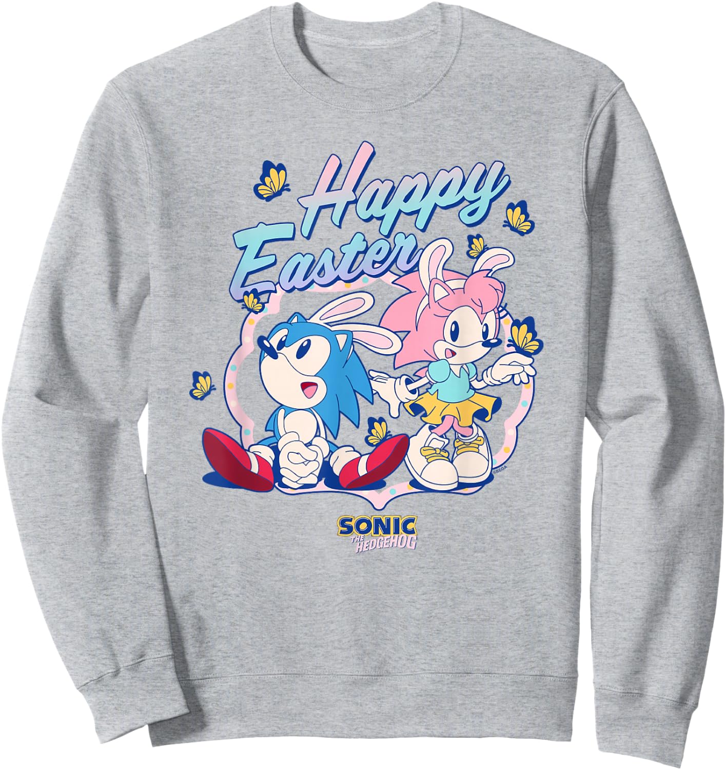 Sonic The Hedgehog Happy Easter Cute Sonic Amy Chest Logo Sweatshirt - Sweatshirt | Ash