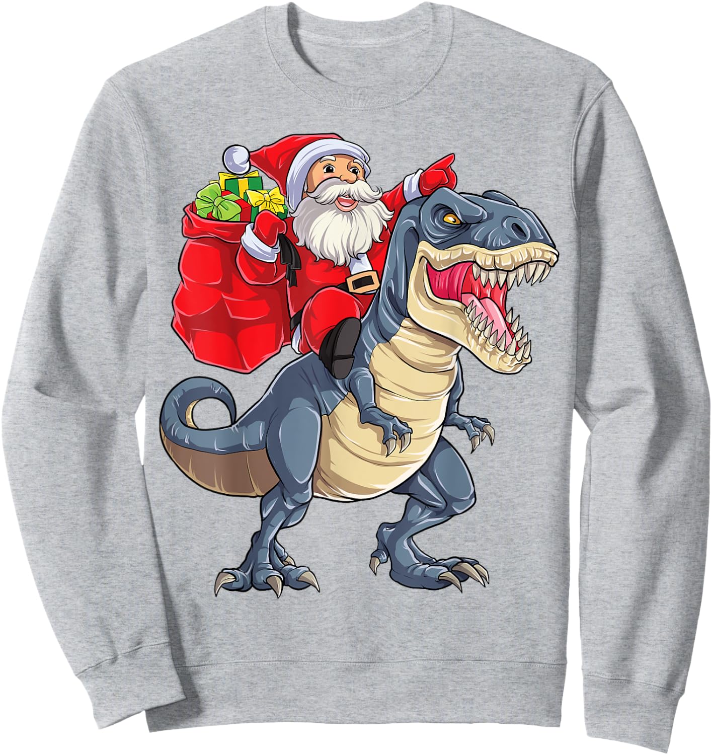 Santa Riding Dinosaur T rex Christmas Gifts Boys Men Xmas Sweatshirt - Sweatshirt | Ash