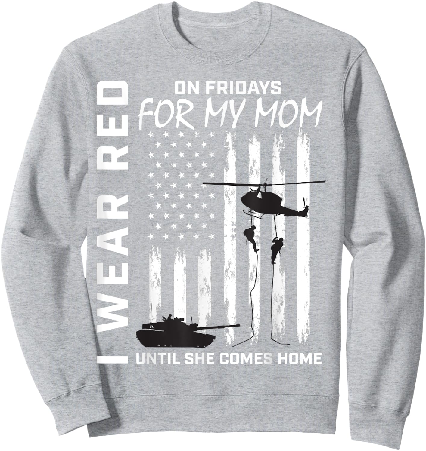 Deployed Mom Red Friday Military Support Our Troops USA Flag Kids Men Sweatshirt - Sweatshirt | Ash