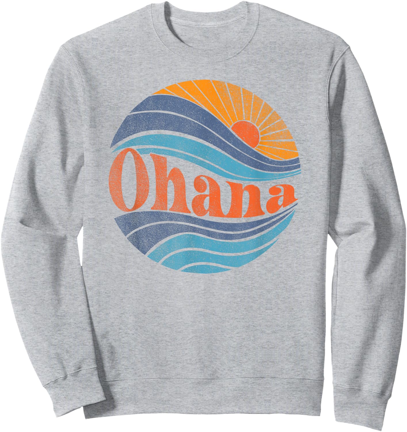 Ohana, Retro Distressed 70s BOHO Style Tropical Ocean Sunset Sweatshirt - Sweatshirt | Ash