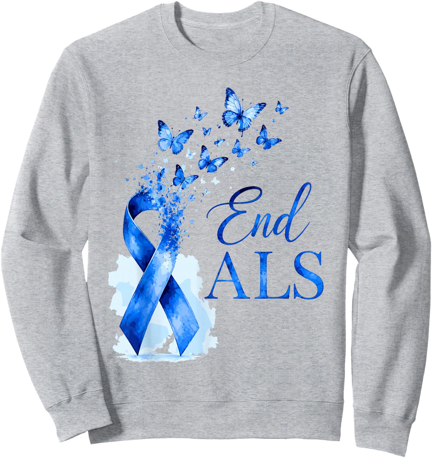 End ALS Blue Awareness Ribbon Butterflies Family Support Kid Sweatshirt - Sweatshirt | Ash