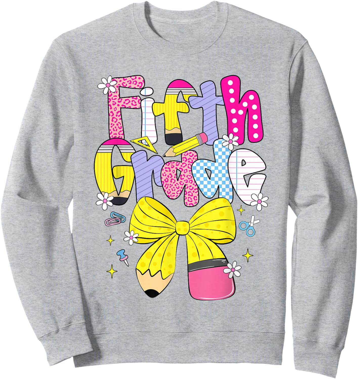 Preppy Fifth Grade Back to School Pencil Student Teacher Kid Sweatshirt - Sweatshirt | Ash