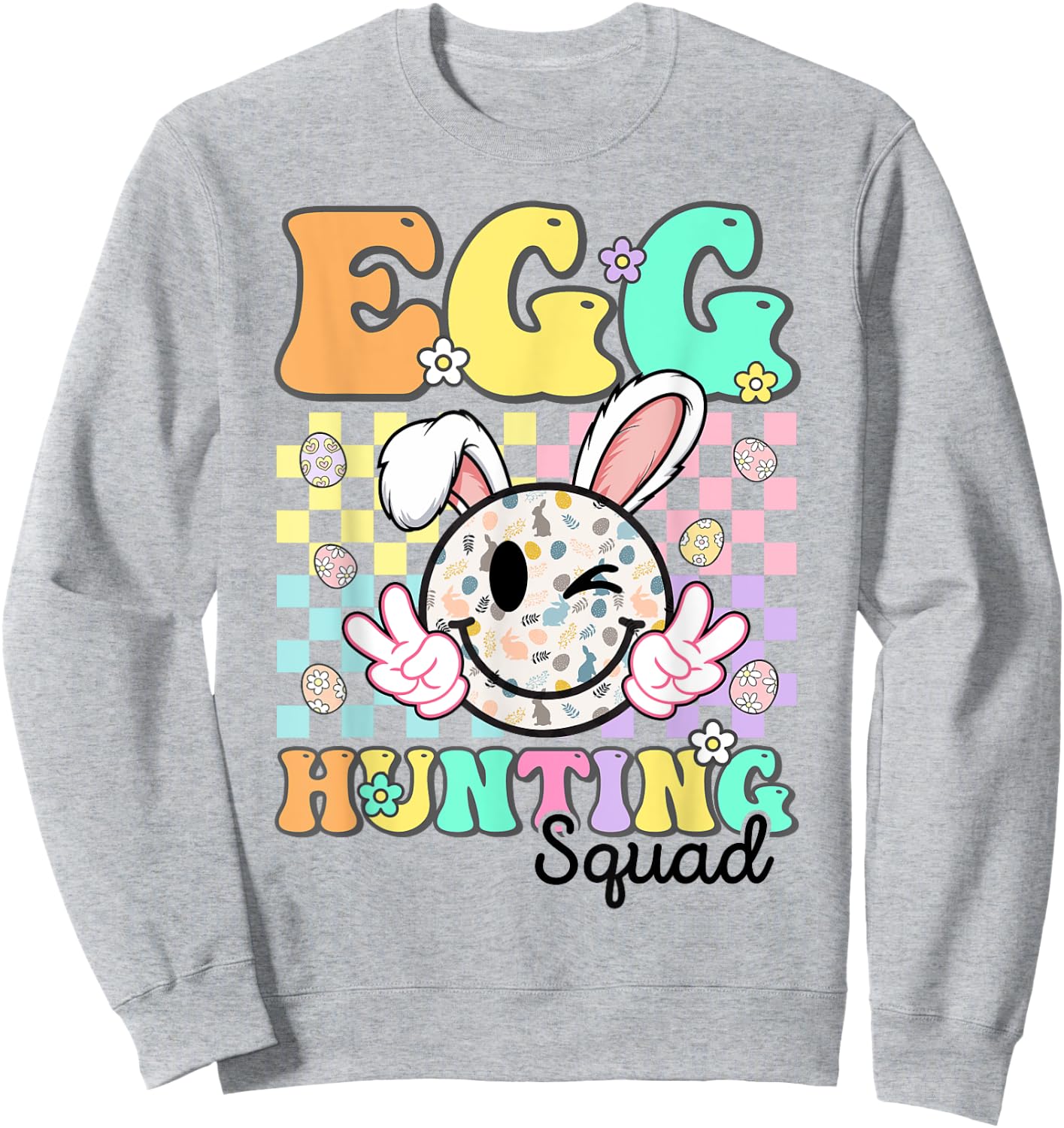 Smile Face Egg Hunting Squad Cute Easter Family Matching Sweatshirt - Sweatshirt | Ash