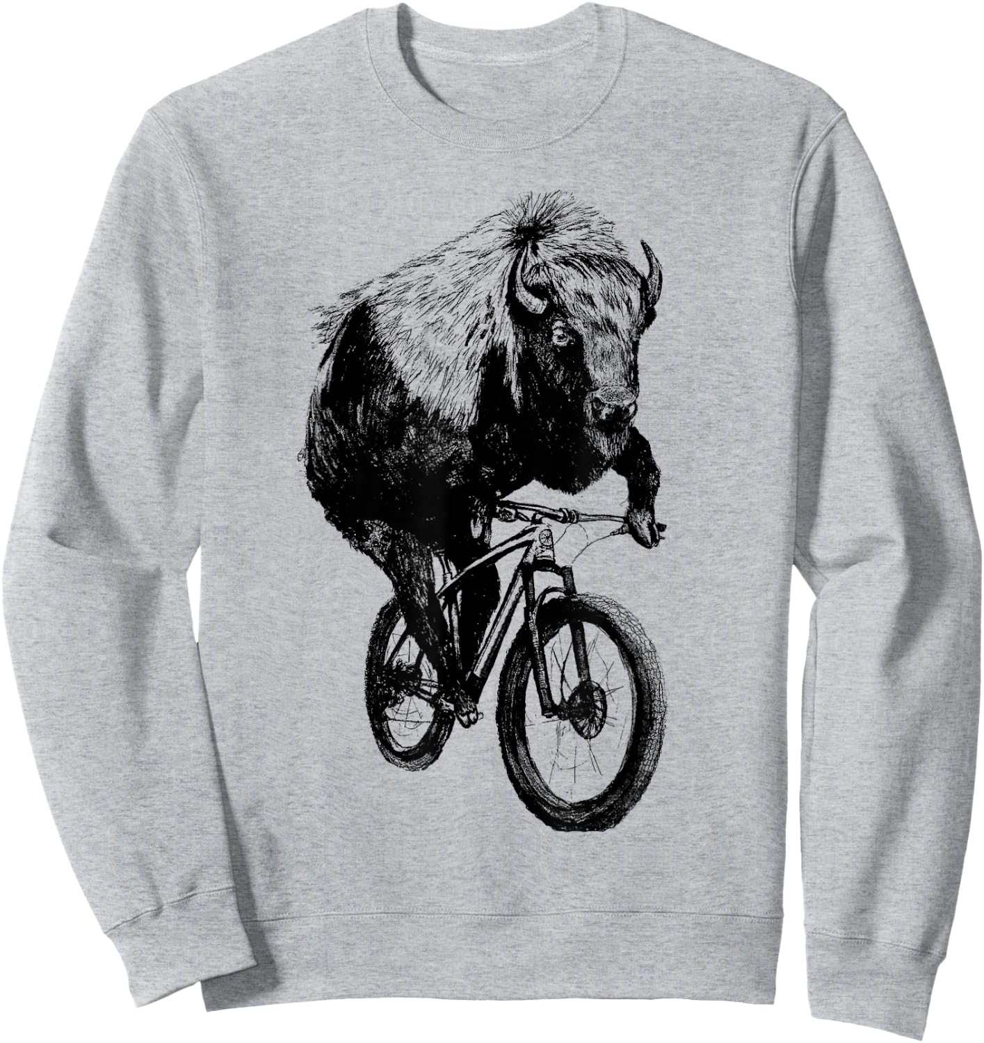 Buffalo on a Bicycle Buffalo Cycling Funny Buffalo Lover Sweatshirt - Sweatshirt | Ash