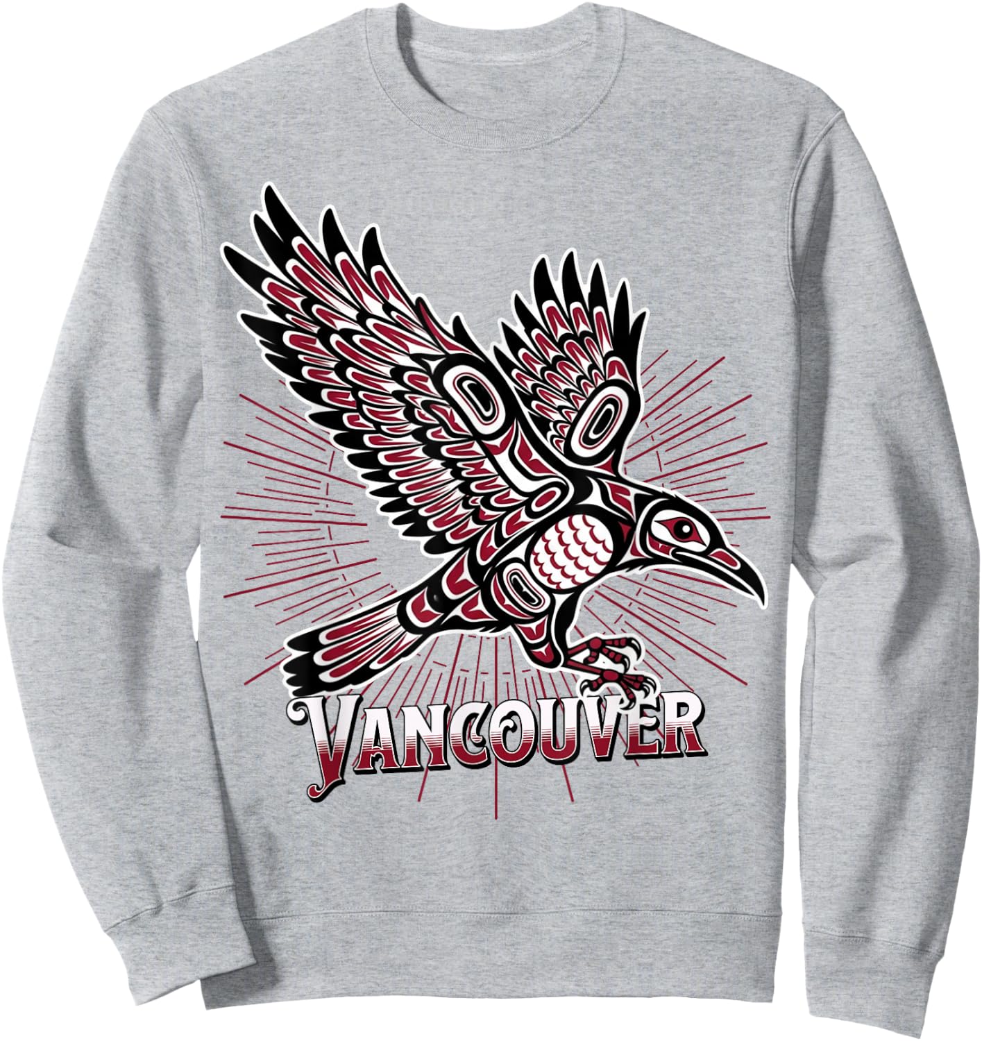 Vancouver Raven & Sun Pacific Northwest Native Tribal Art Sweatshirt - Sweatshirt | Ash