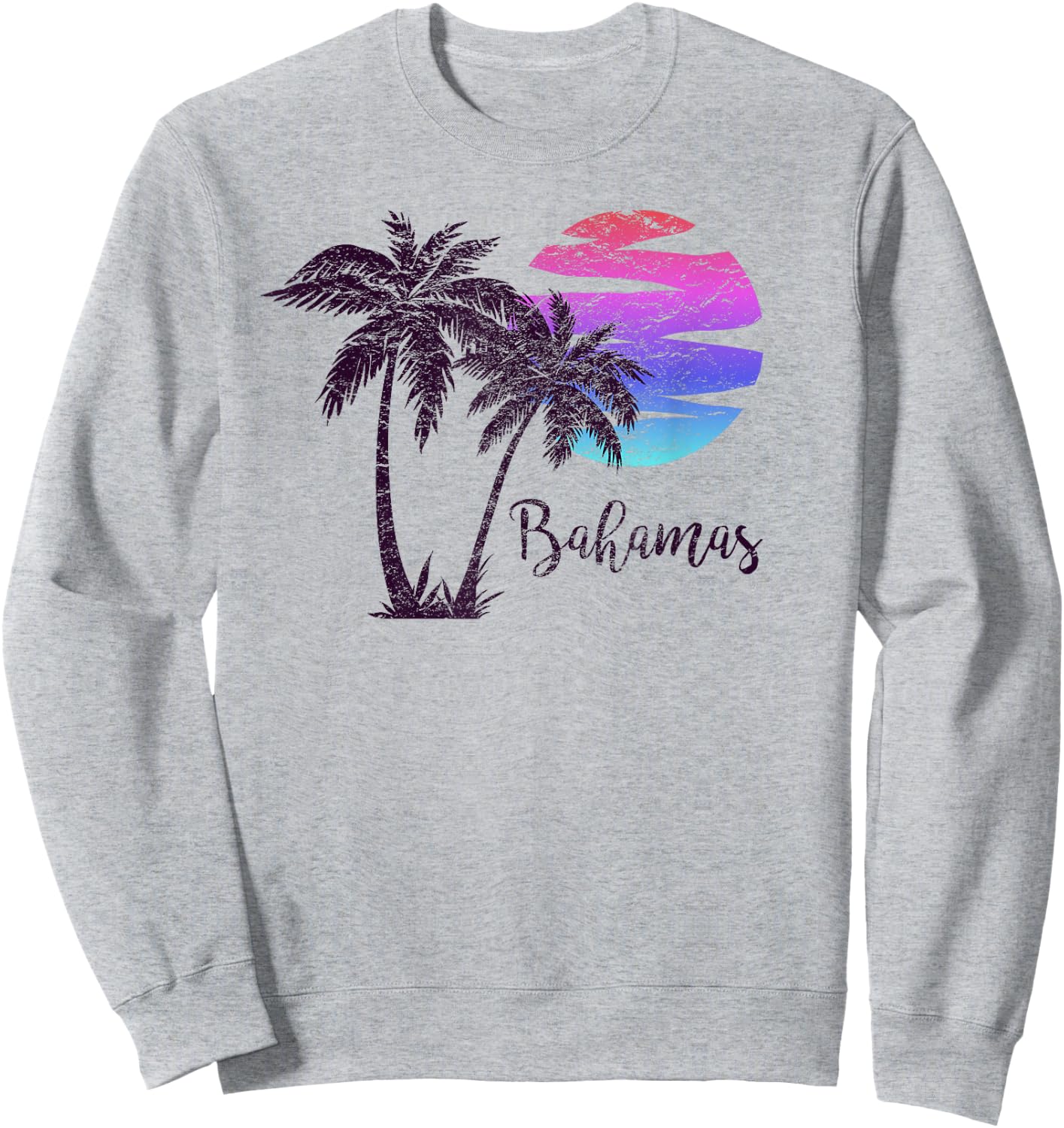 Bahamas Beach Vacation Souvenir Retro Vintage Sunset Graphic Men Women Girls Kids Sweatshirt - Sweatshirt | Ash