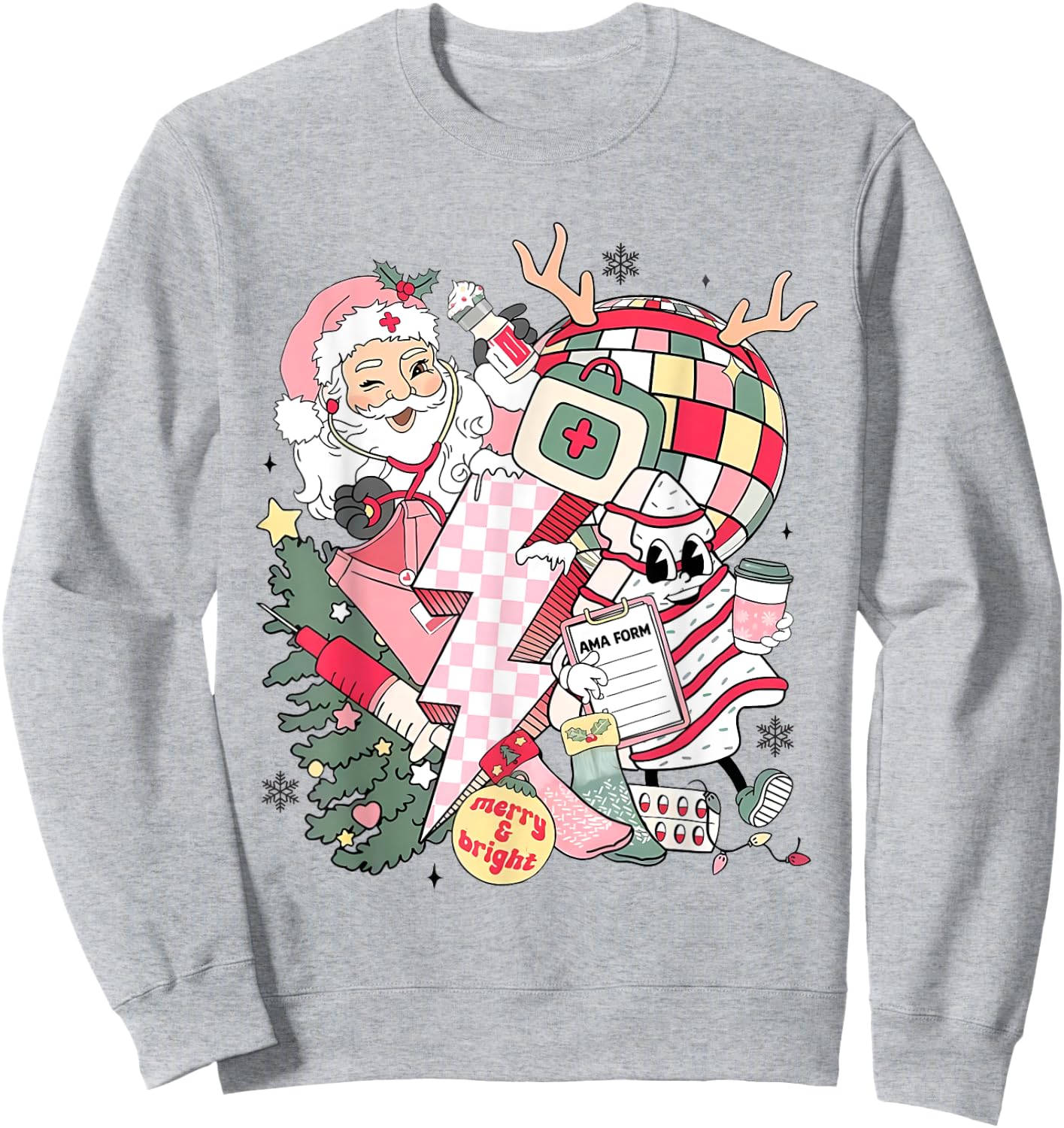 Christmas Santa Nurse Disco Ball Rn CNA Icu Med Surg Picu Sweatshirt - Sweatshirt | Ash