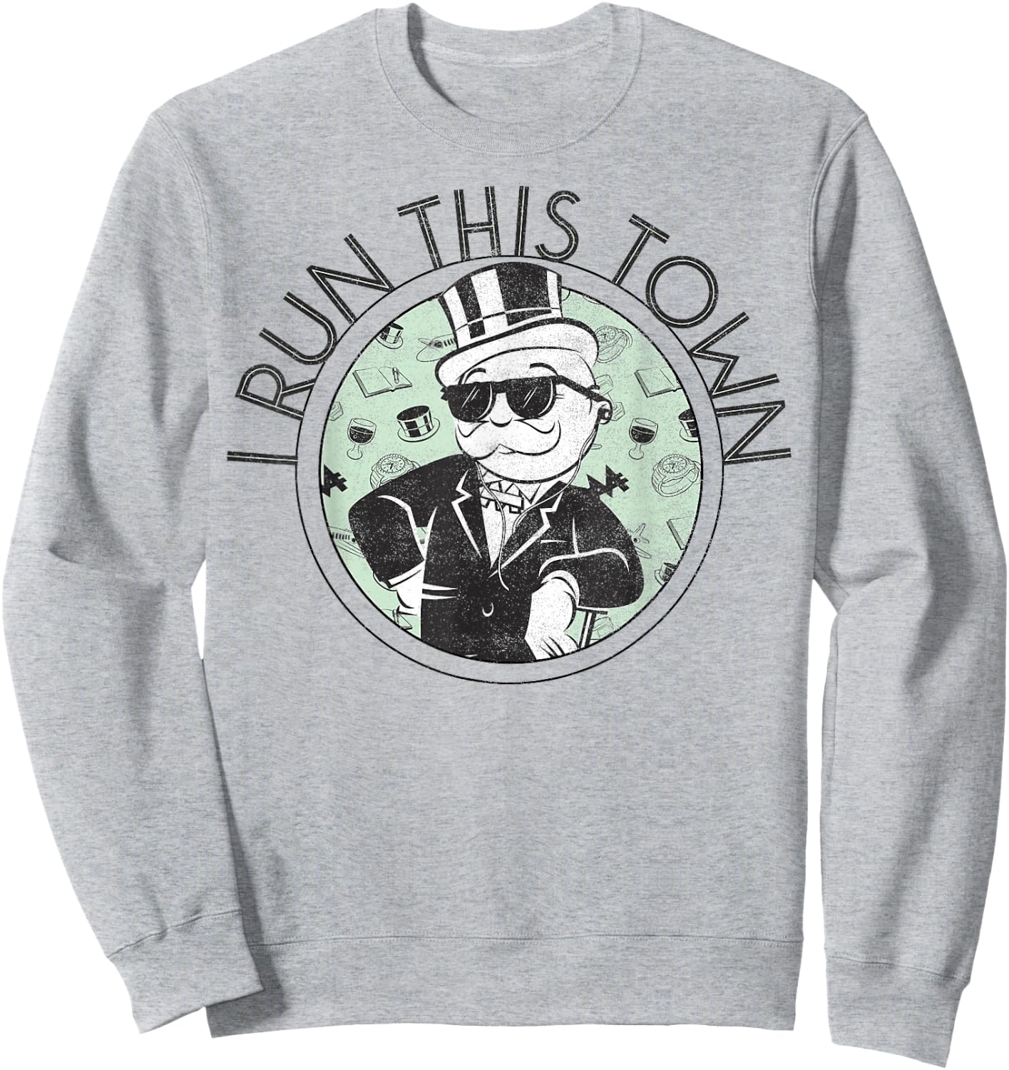 Monopoly Man I Run This Town Vintage Logo Sweatshirt - Sweatshirt | Ash