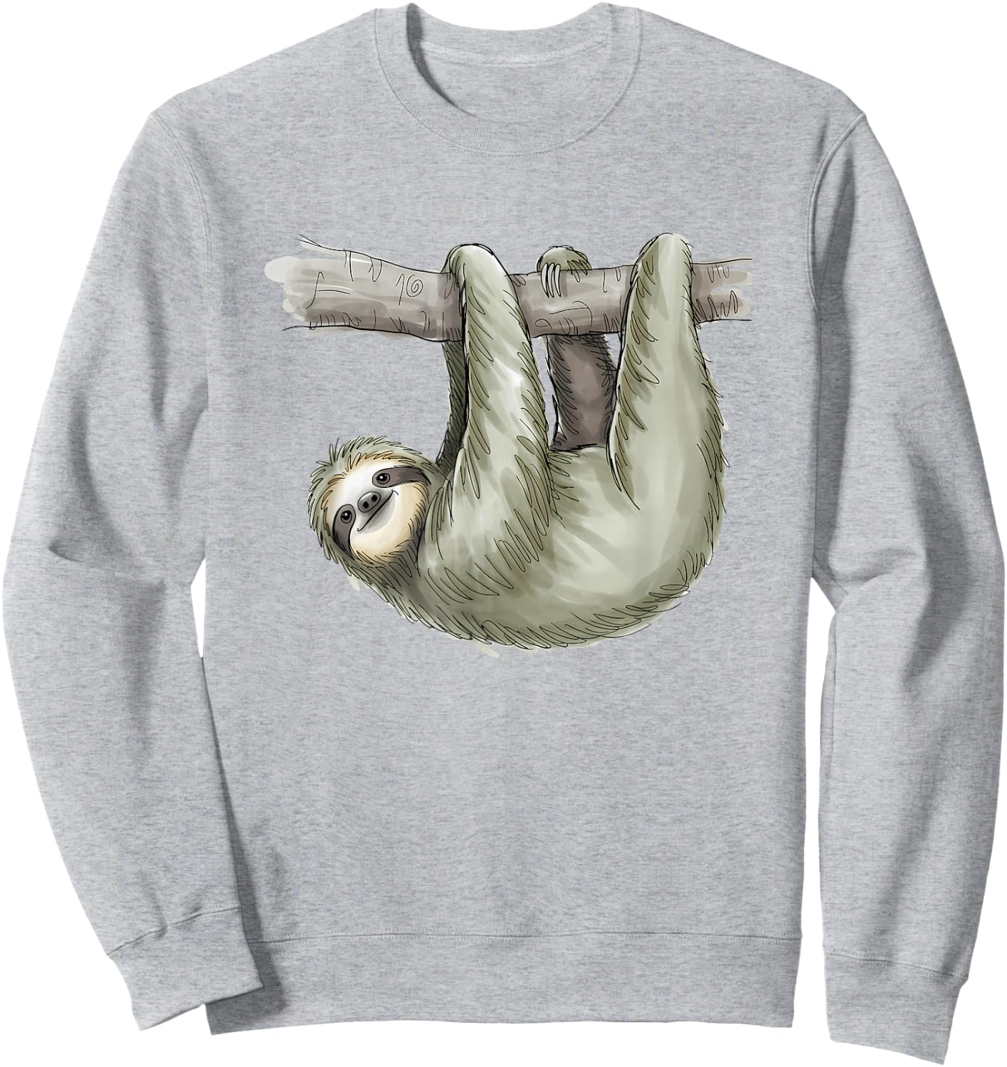 Sloth Hanging from Tree Watercolor Animal Lover Sweatshirt - Sweatshirt | Ash