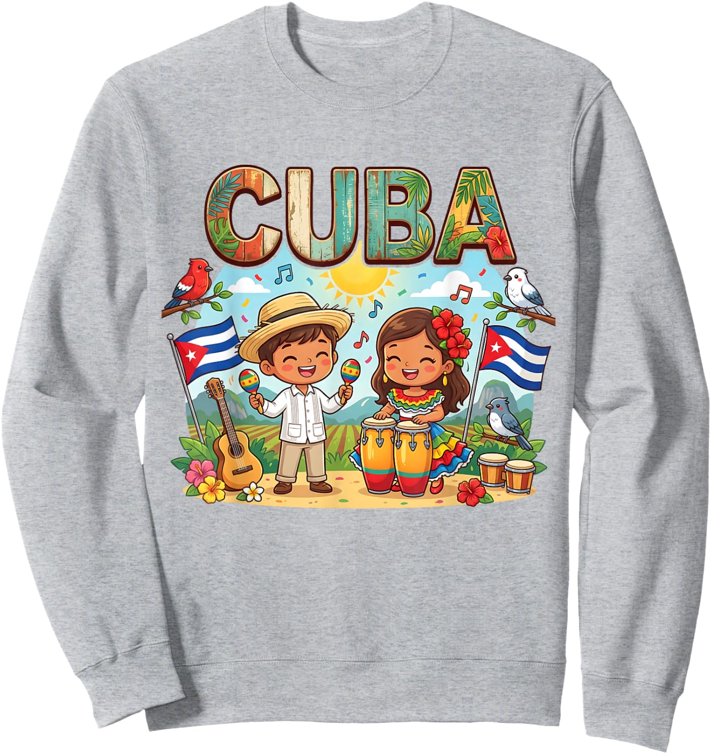 Cuba Tropical Heritage Kids Guajiro Congas Maracas Pride Sweatshirt - Sweatshirt | Ash
