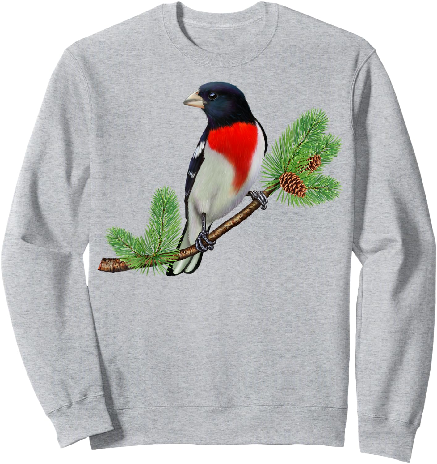 Rose-Breasted Grosbeak On Branch Birder & Bird Lover Gift Sweatshirt - Sweatshirt | Ash