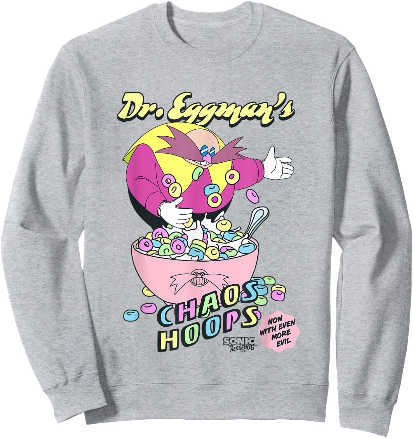 Sonic The Hedgehog Dr. Eggman's Chaos Hoops Cereal Retro Sweatshirt - Sweatshirt | Ash