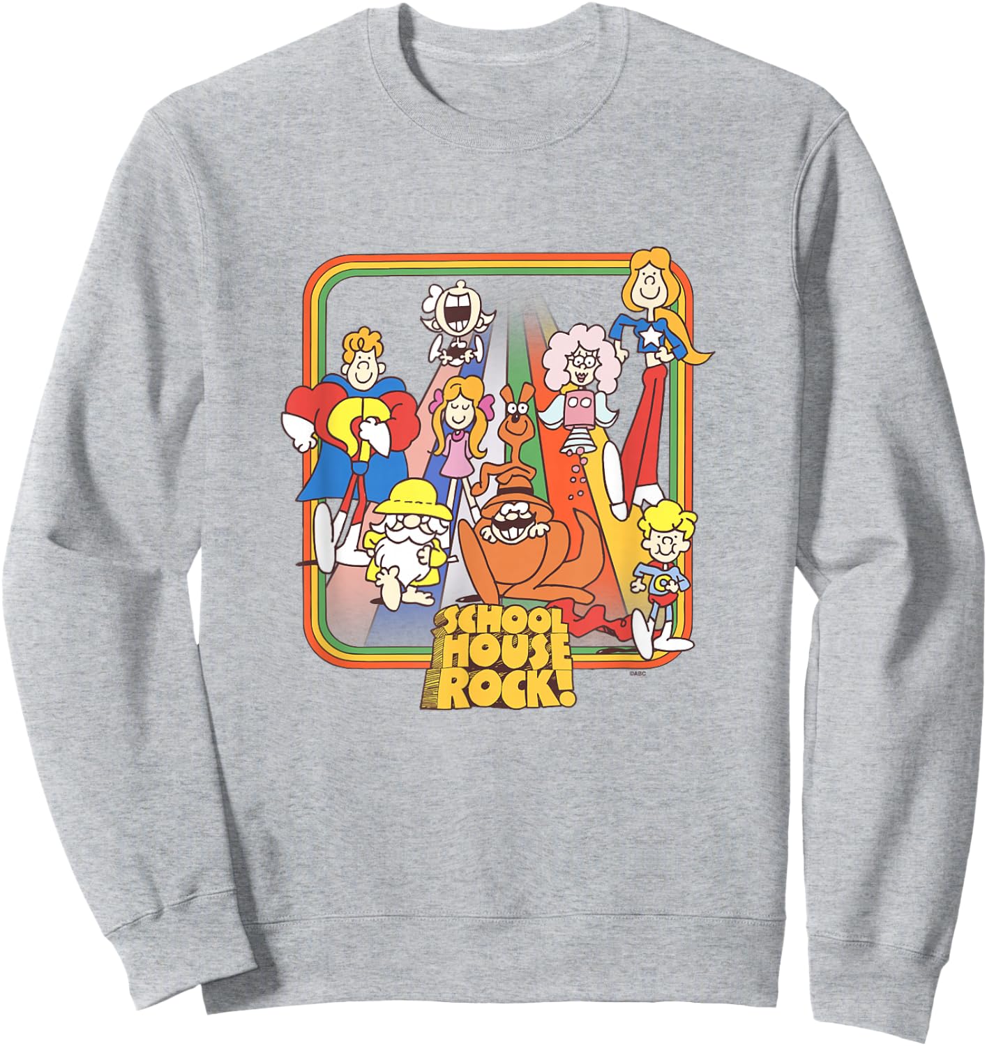 Schoolhouse Rock! Favorite Character Rainbow Outline Vintage Sweatshirt - Sweatshirt | Ash