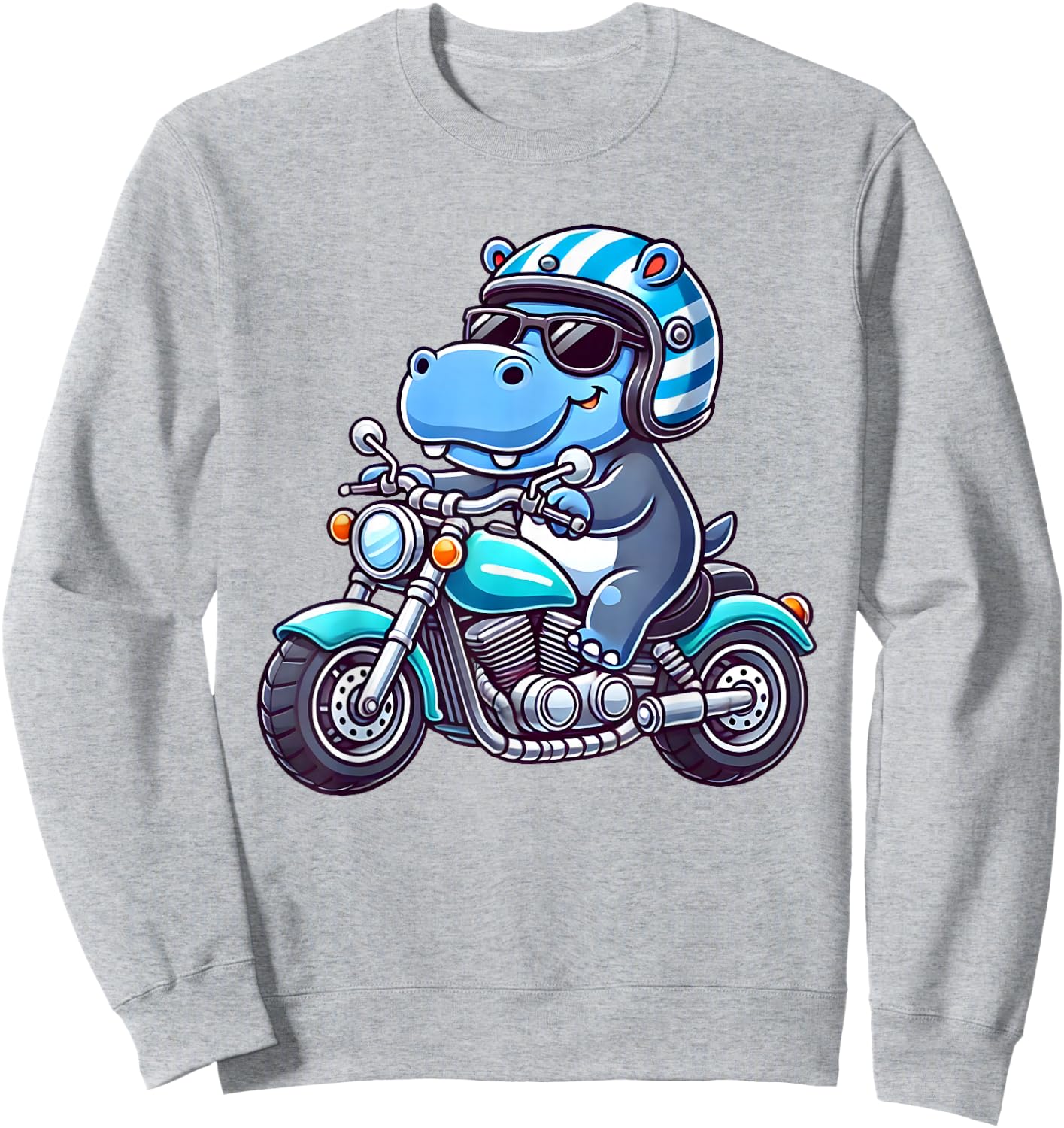 Kids Biker Motorcycle Riding Hippo Boys Sweatshirt - Sweatshirt | Ash