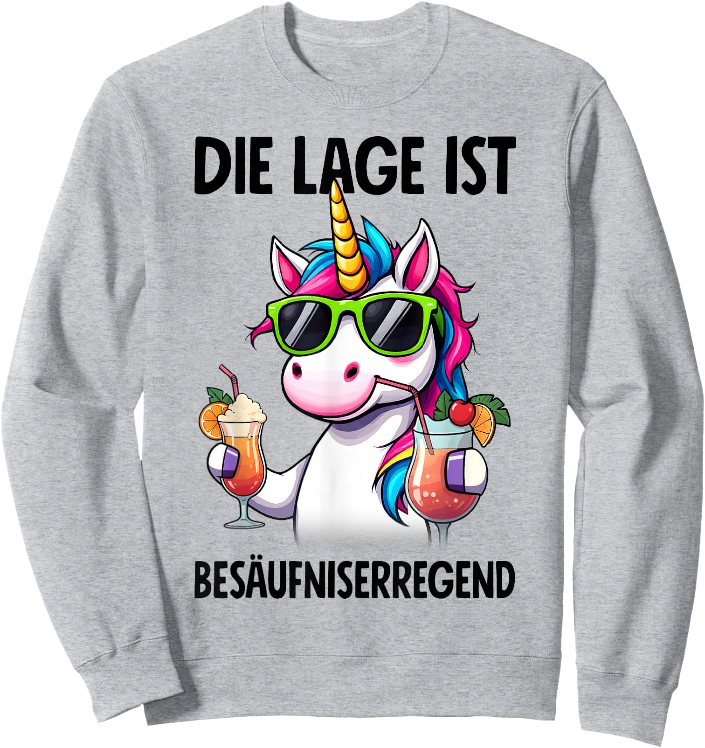 Die Lage Ist Besäufniserregend mit Einhorn - - Weiß - S - Kurzarm - - Cartoon - Frühling, Sommer Sweatshirt - Sweatshirt | Ash