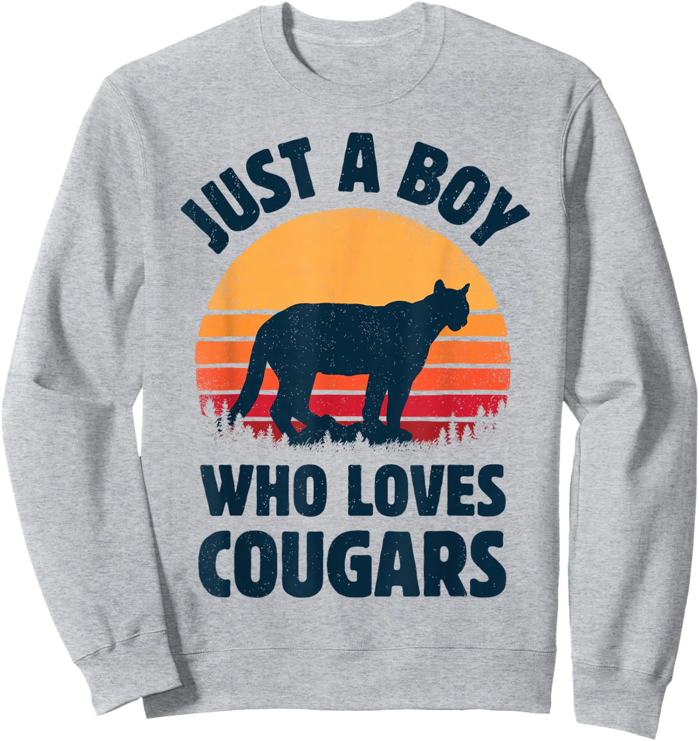 Cougar Just A Boy Who Loves Cougars Men Retro Vintage Sunset Sweatshirt - Sweatshirt | Ash
