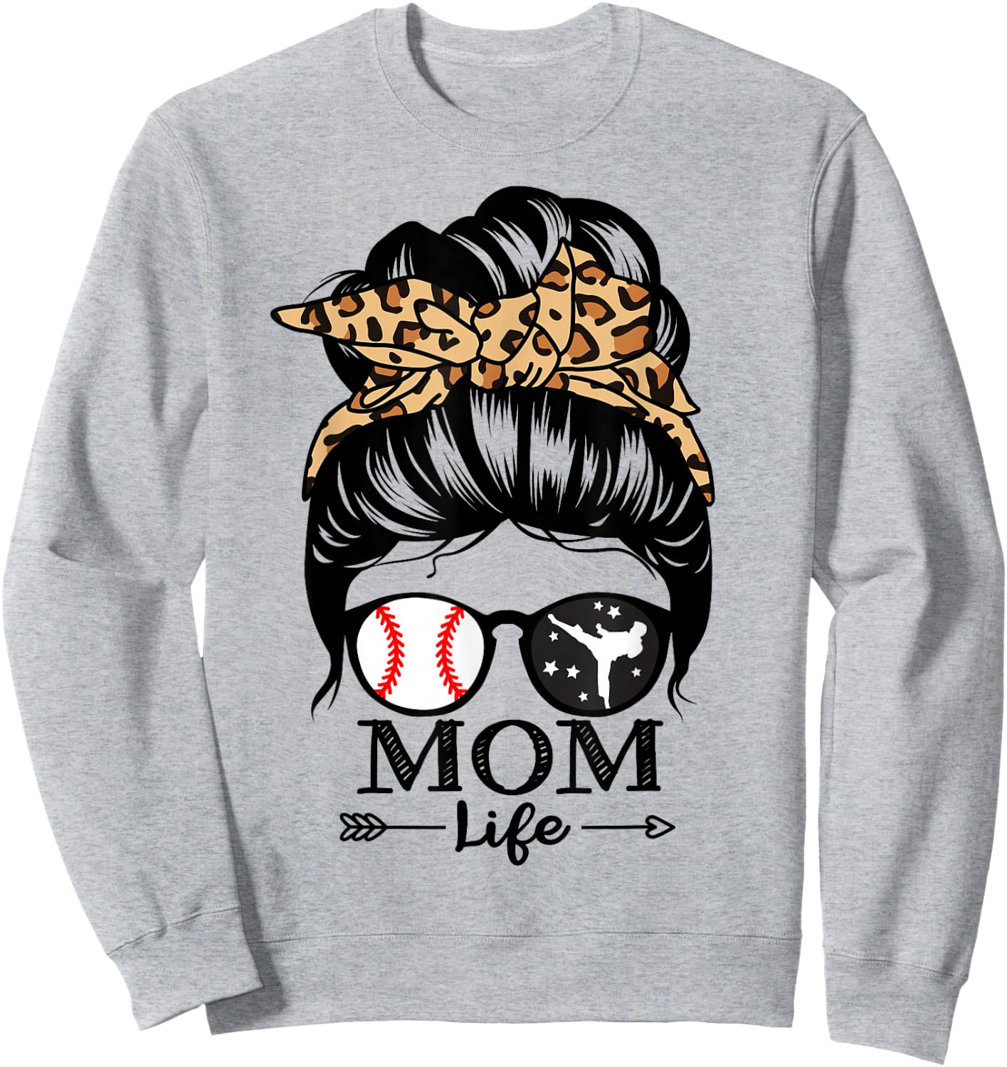 Mom Life Messy Bun Hair Funny Baseball Karate Mom Sweatshirt - Sweatshirt | Ash