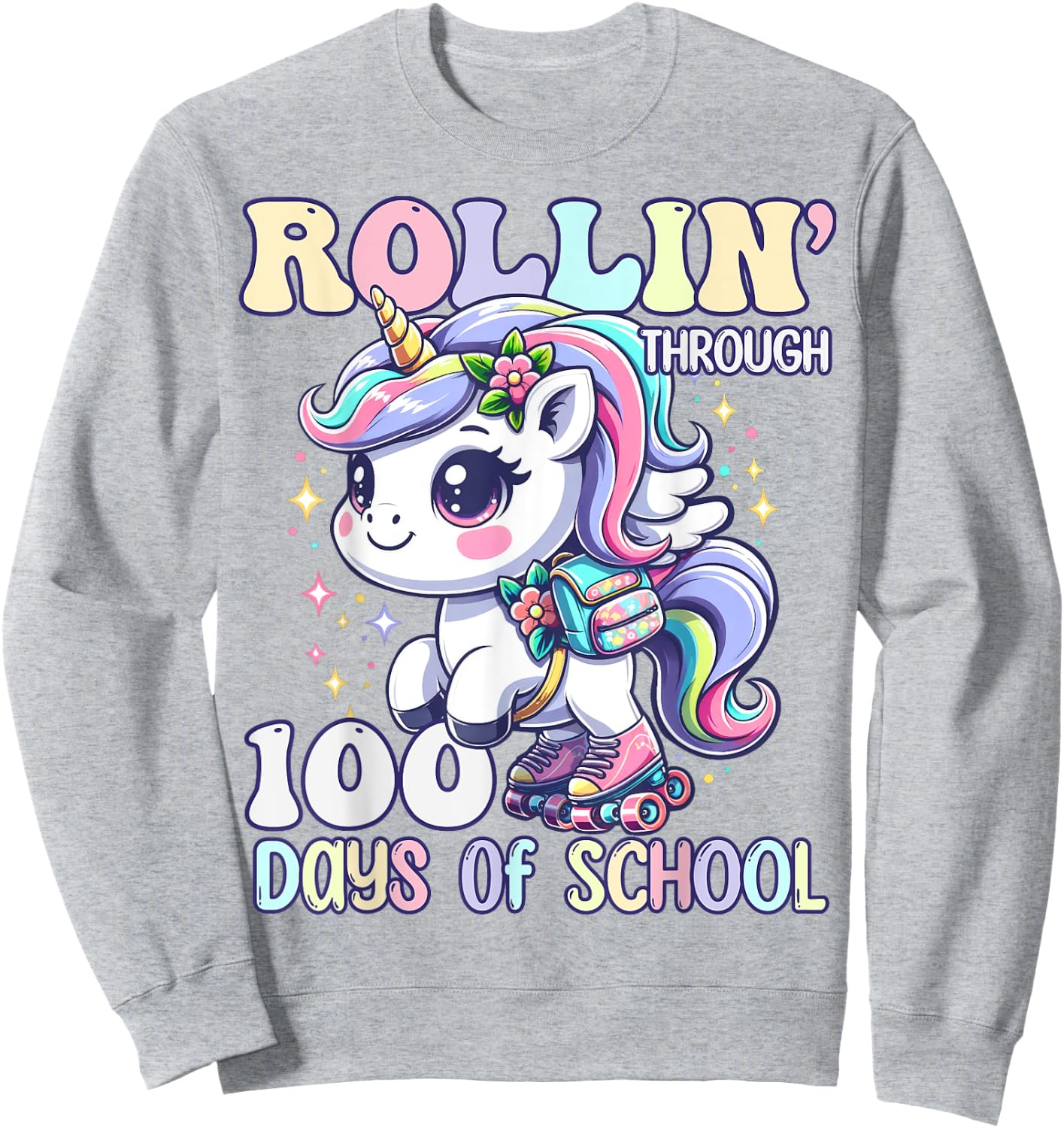 100 Days of School Girls Teacher 100th Day Unicorn Outfit Sweatshirt - Sweatshirt | Ash