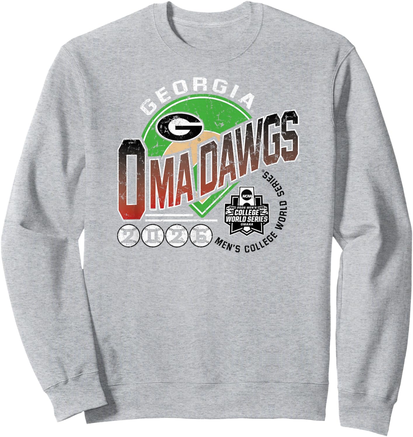 Georgia Bulldogs College World Series 2026 Baseball Omadawgs Sweatshirt - Sweatshirt | Ash