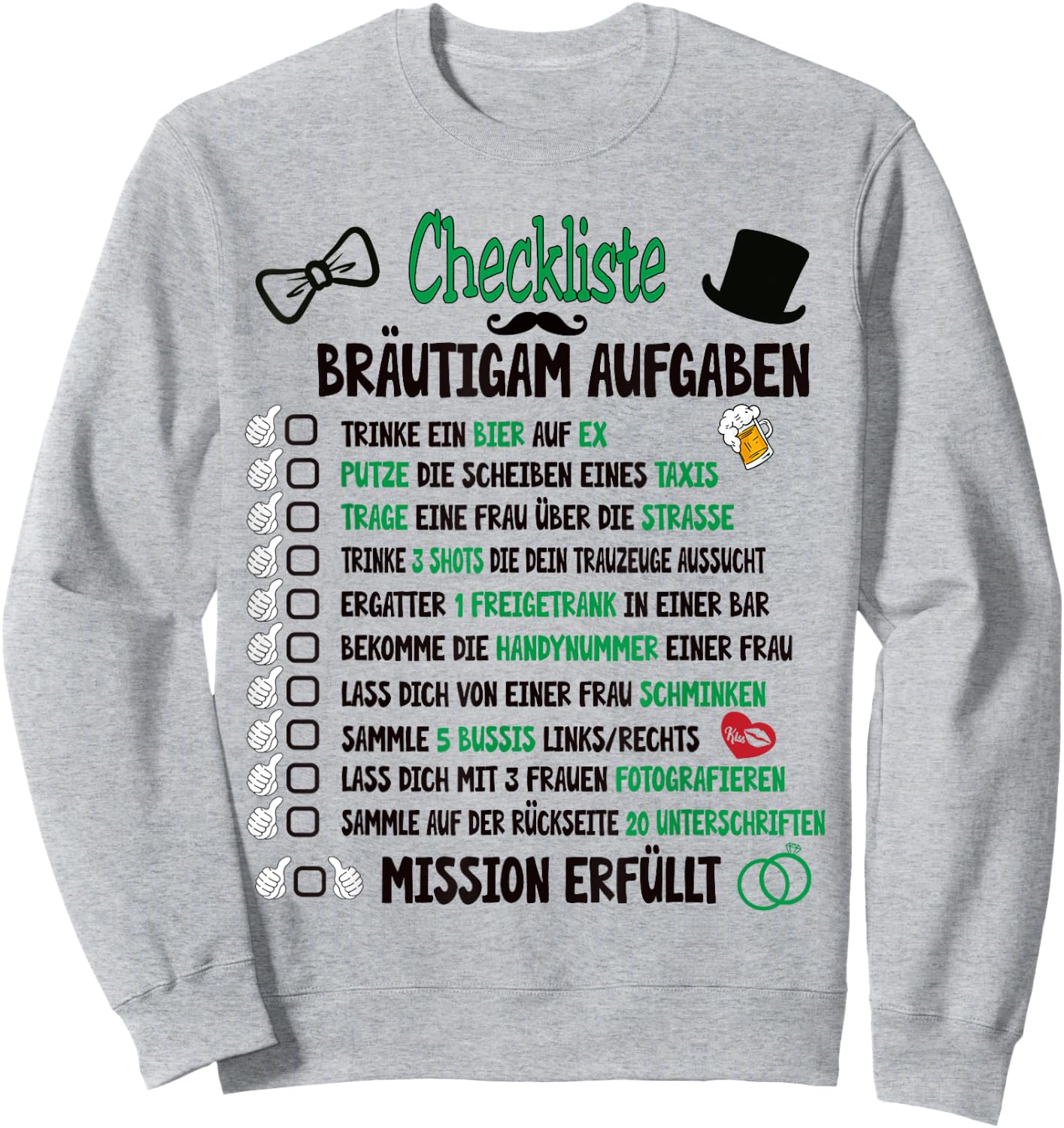 Groom Tasks Rumbling JGA Checklist , White Sweatshirt - Sweatshirt | Ash