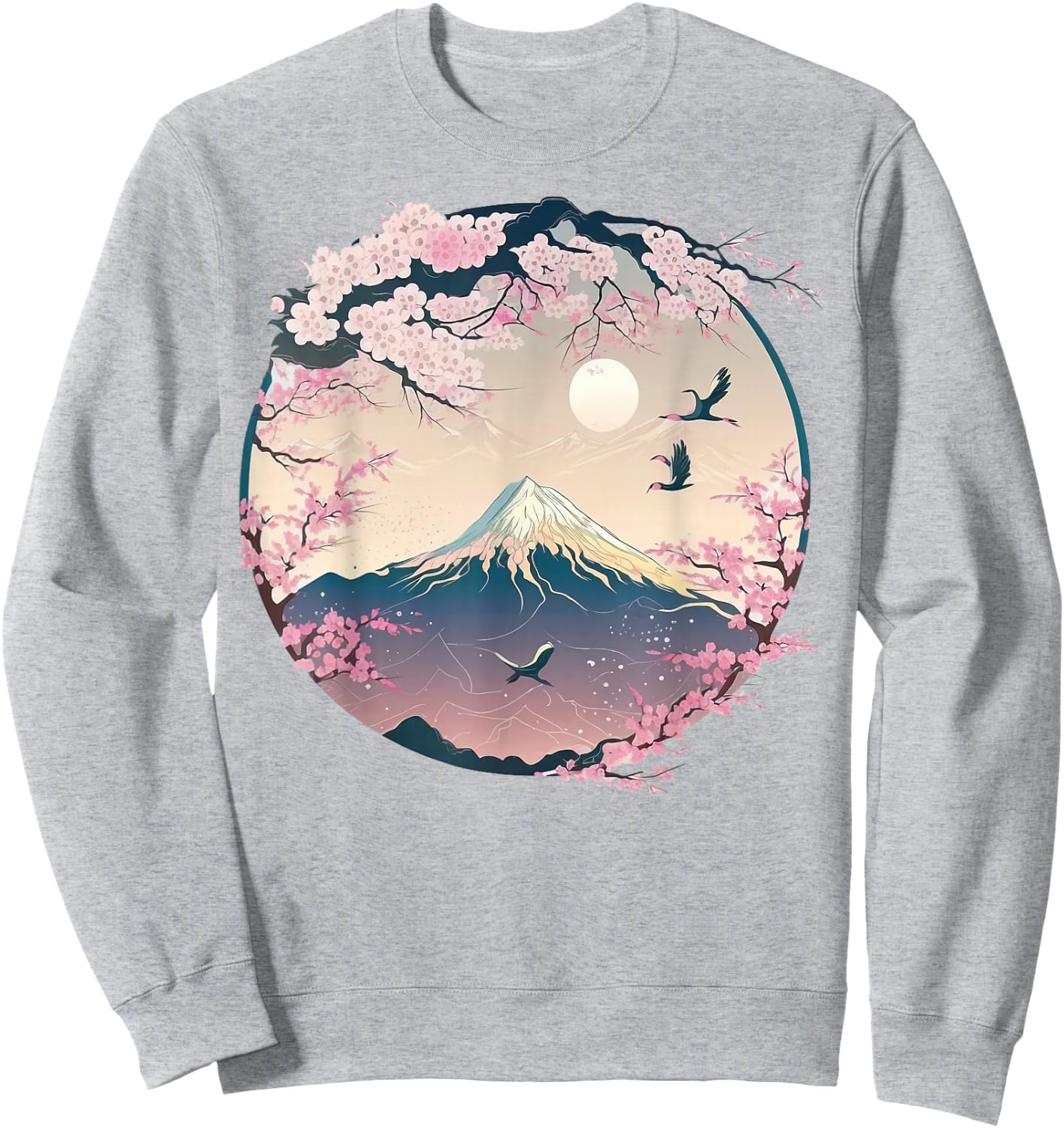 Japanese Sakura Garden Geisha Mount Fuji Cherry Blossom Sweatshirt - Sweatshirt | Ash