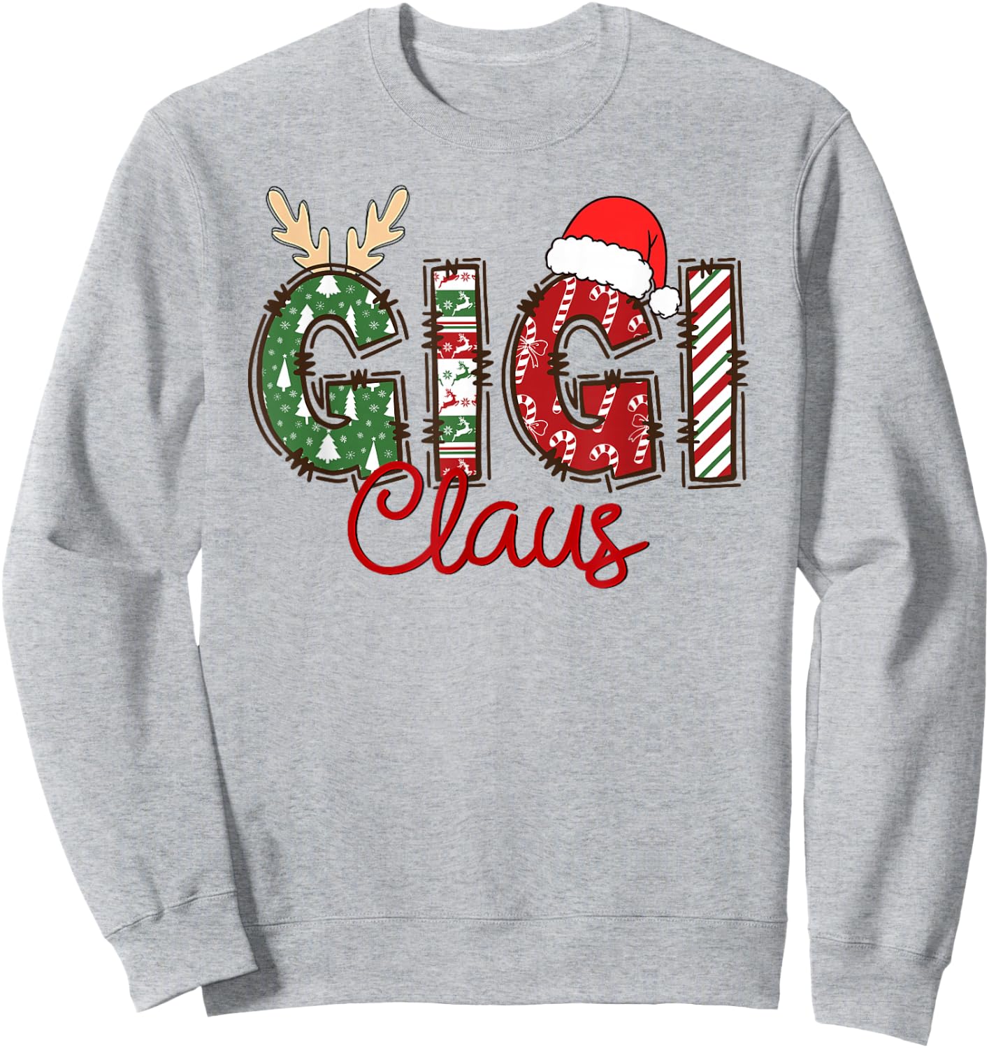 Gigi Claus Christmas Reindeer Pajama Family Matching Sweatshirt - Sweatshirt | Ash