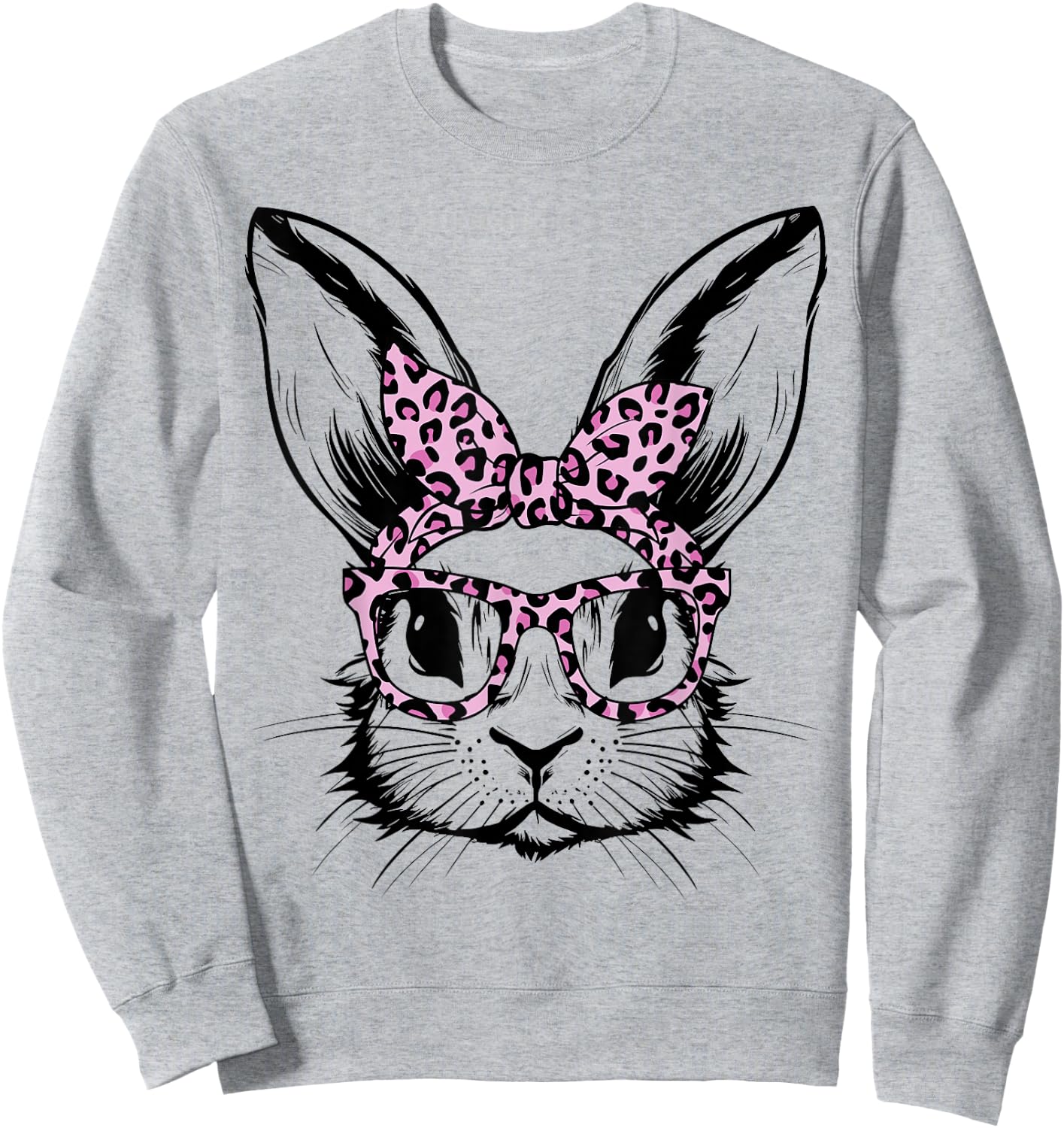 Bunny Face With Leopard Glasses For Girls Kids Easter Day Sweatshirt - Sweatshirt | Ash