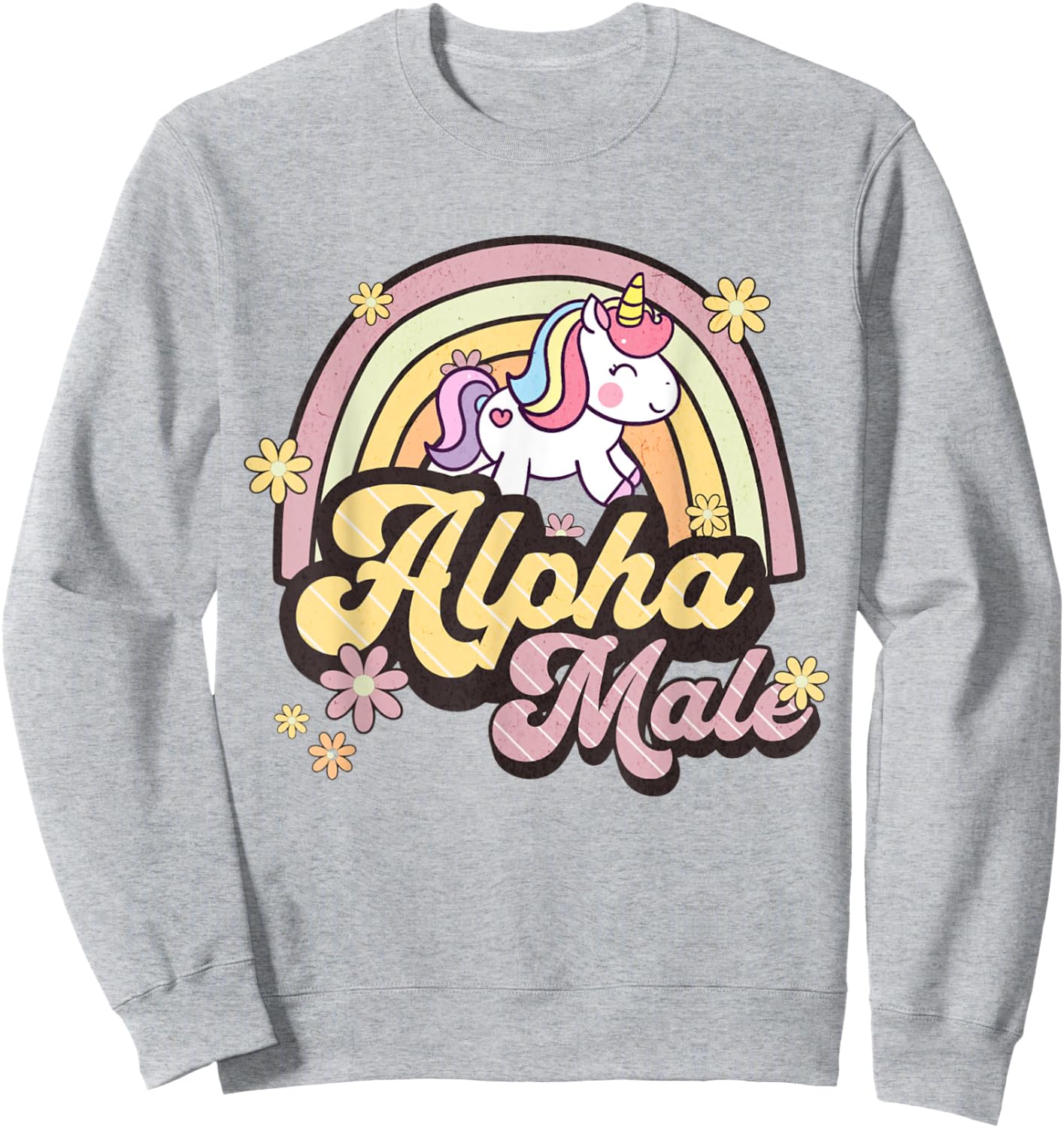 Alpha Male Unicorn Rainbow Sarcastic Ironic Weird Y2K Humor Sweatshirt - Sweatshirt | Ash