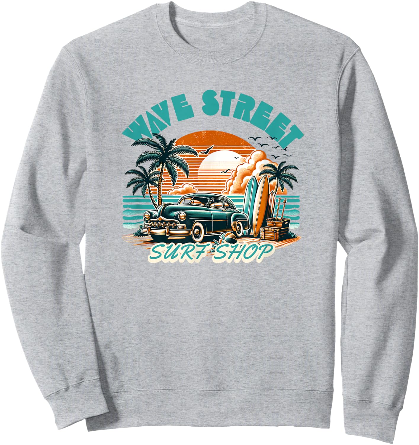 Wave Street Retro Vacation Beach Surfing Vintage Sunset Men Women Girls Kids Sweatshirt - Sweatshirt | Ash