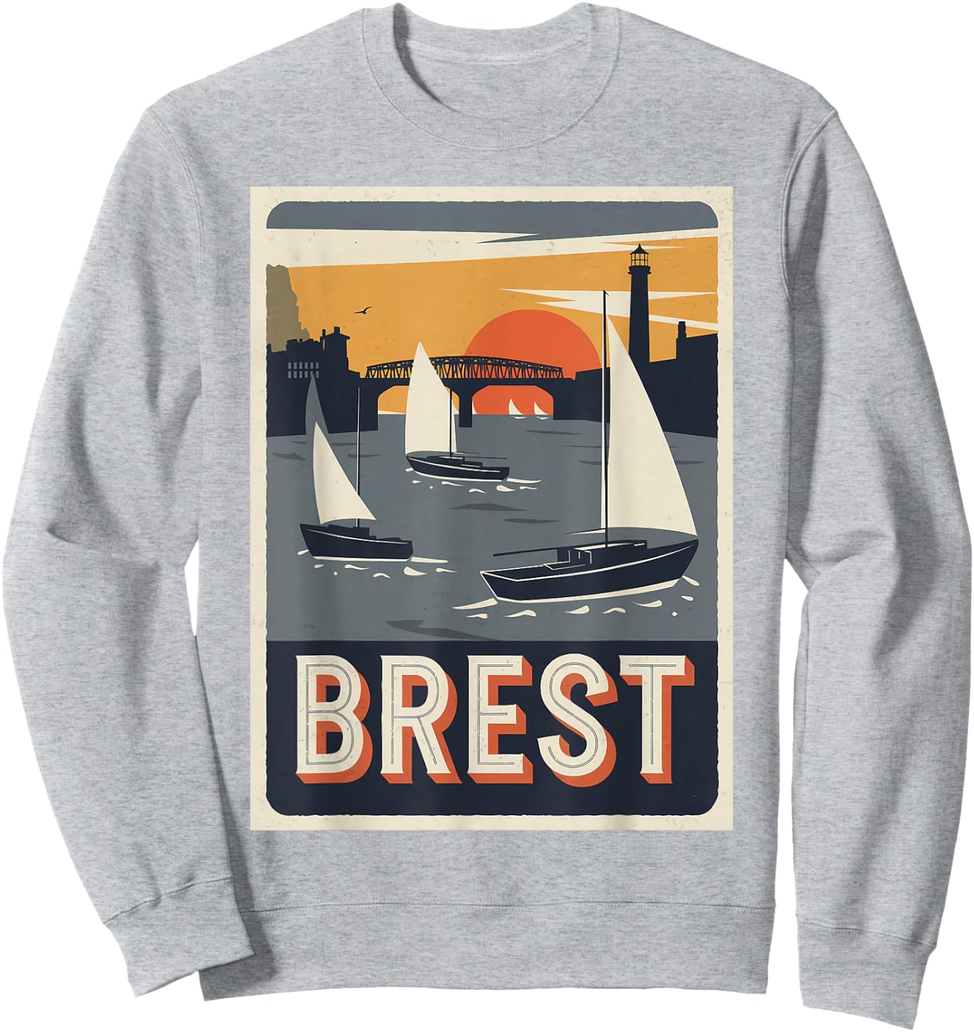 Vintage Poster Brest Sunset Sailing Sweatshirt - Sweatshirt | Ash