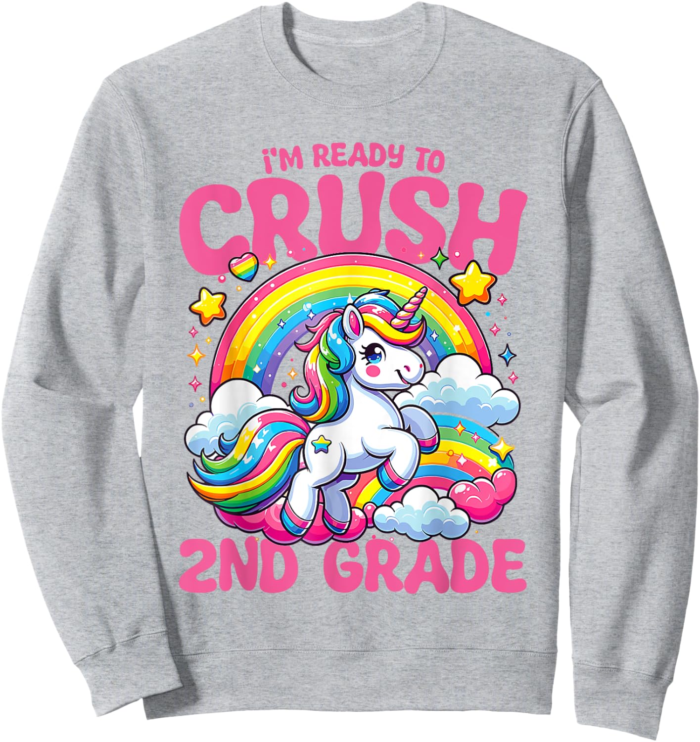 Crush 2nd Grade Unicorn Girls Teacher Back to School Sweatshirt - Sweatshirt | Ash