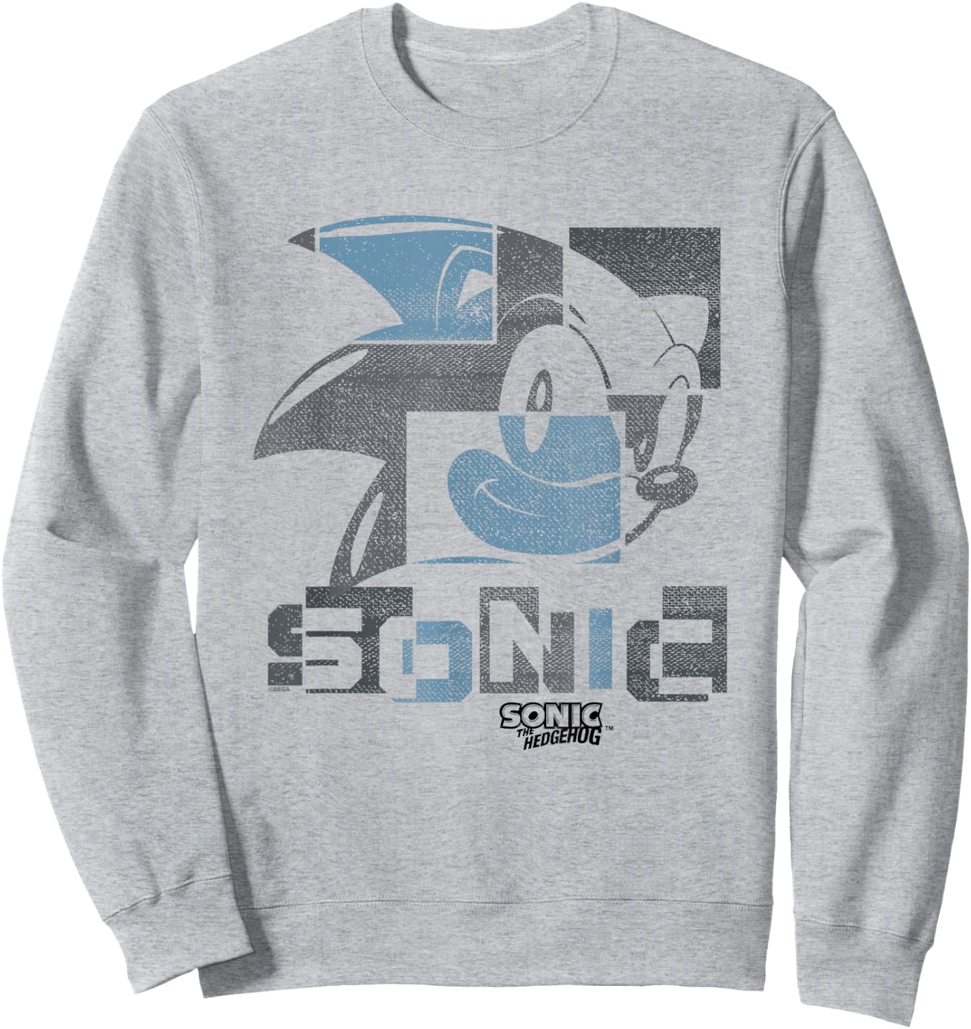 Sonic The Hedgehog Sonic Face Distressed Panels Sweatshirt - Sweatshirt | Ash