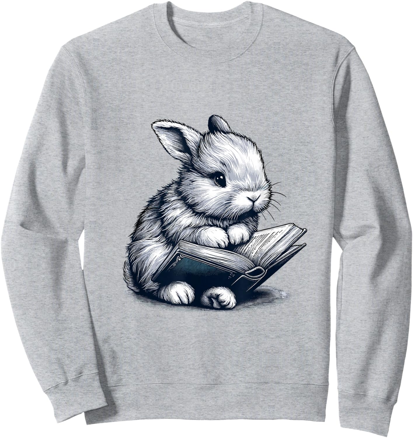 Adorable Reading Bunny drawing for Book Lovers Philossophers Sweatshirt - Sweatshirt | Ash