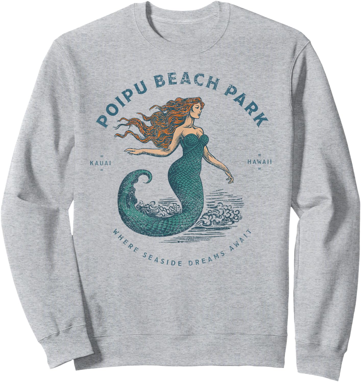 Poipu Beach Park Kauai Hawaii Retro Vintage Mermaid Sweatshirt - Sweatshirt | Ash