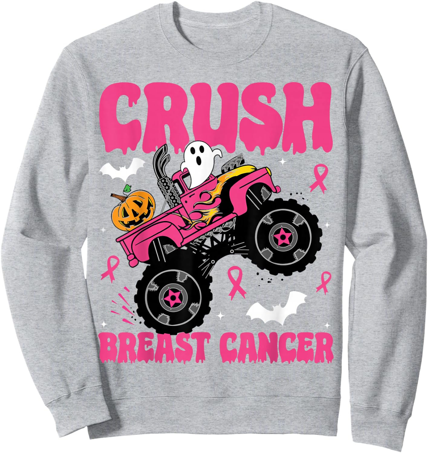 Crush Breast Cancer Awareness Monster Truck Halloween kids Sweatshirt - Sweatshirt | Ash