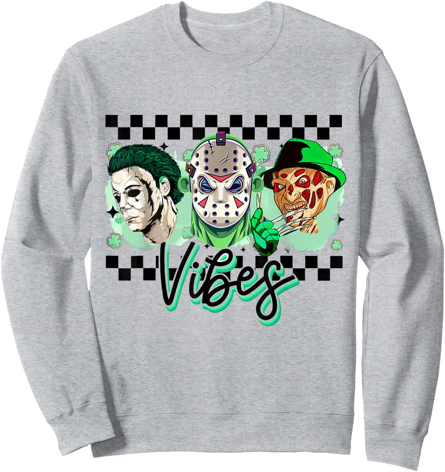 Horror St Patricks Day, Lucky Vibes, Horror Movie Sweatshirt - Sweatshirt | Ash