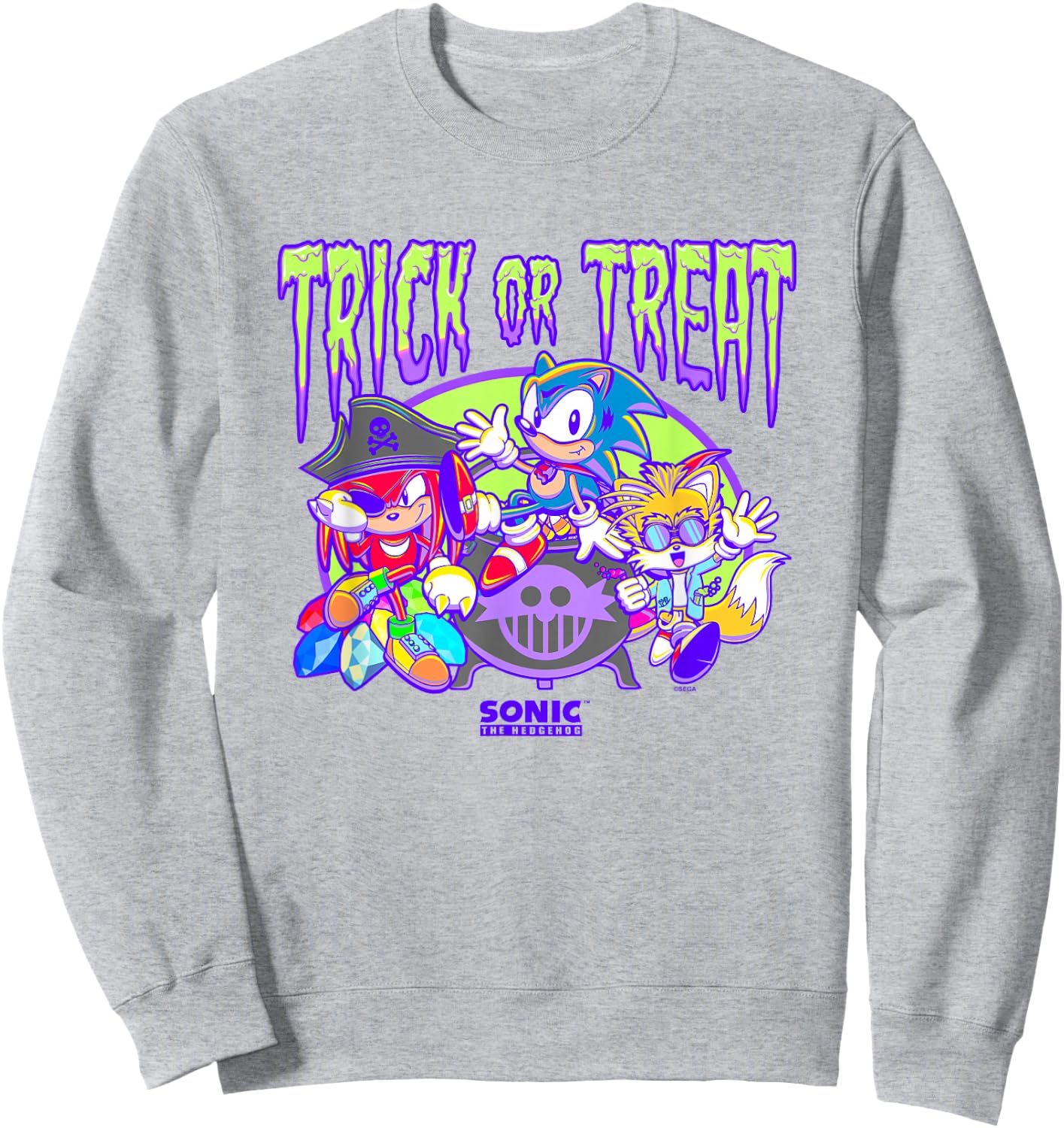 Sonic The Hedgehog Halloween Trick Or Treat Retro Neon Logo Sweatshirt - Sweatshirt | Ash