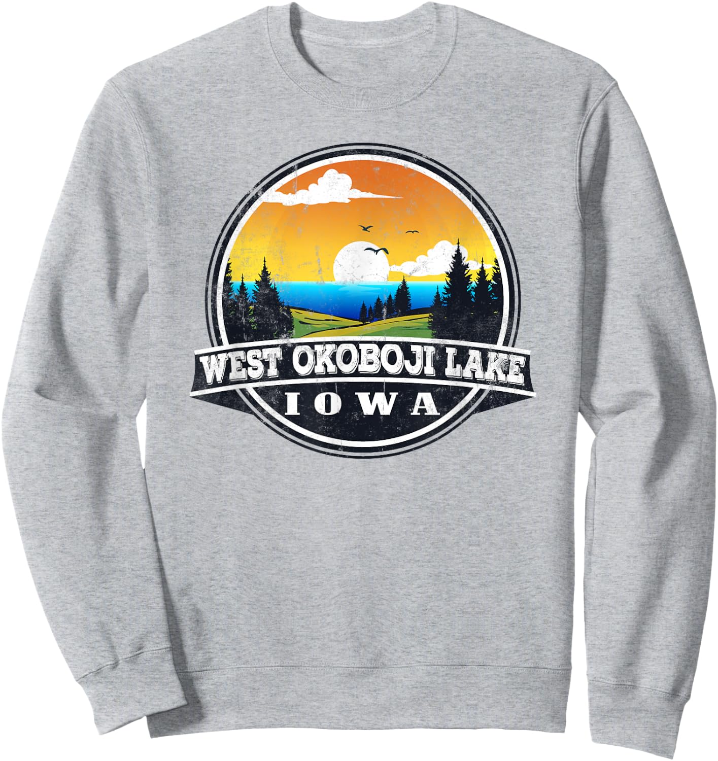 Fishing Boating Camping - Lakeview West Okoboji Lake Sweatshirt - Sweatshirt | Ash