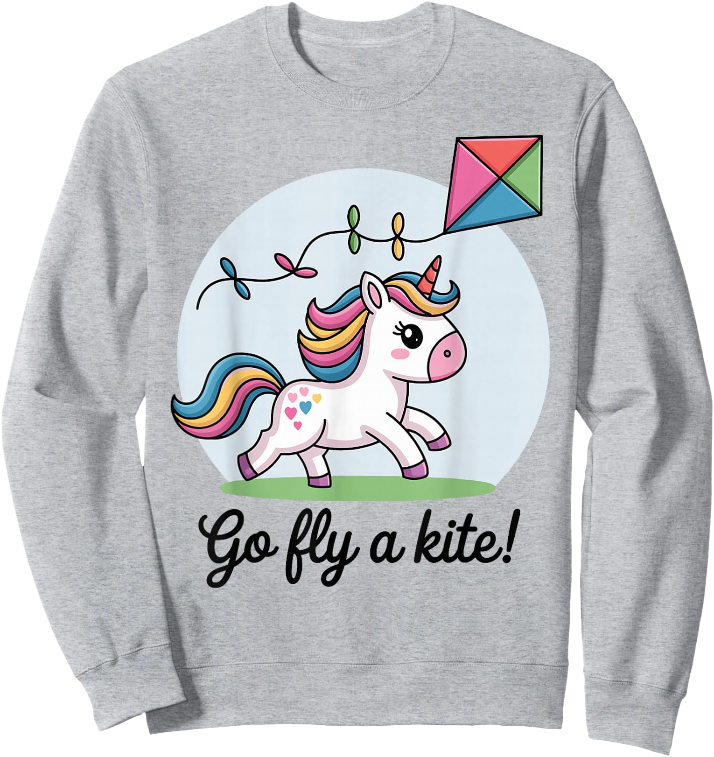 Go fly a kite! Cute Happy Unicorn Flying Kite Sweatshirt - Sweatshirt | Ash