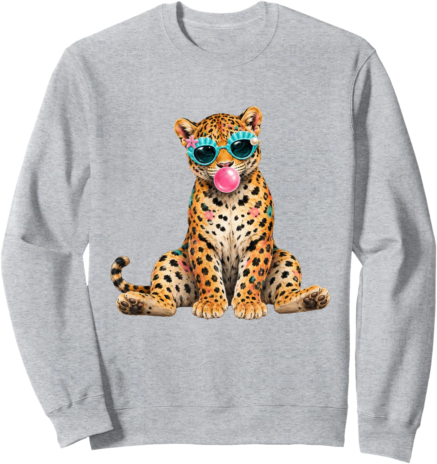 Summer Vibes Beach Vacation Leopard Blowing Bubble Gum Sweatshirt - Sweatshirt | Ash