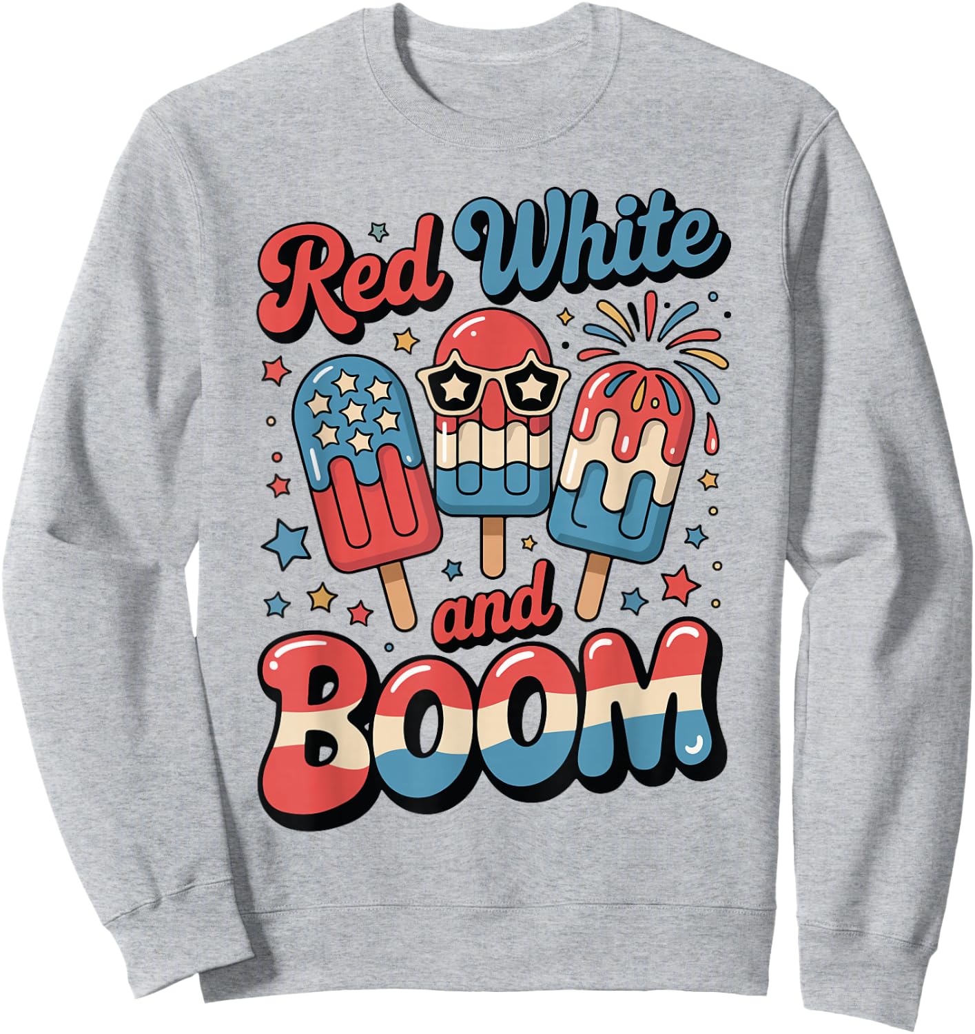 Toddler Red White Boom Popsicle 4th July USA Flag Funny Boy Sweatshirt - Sweatshirt | Ash