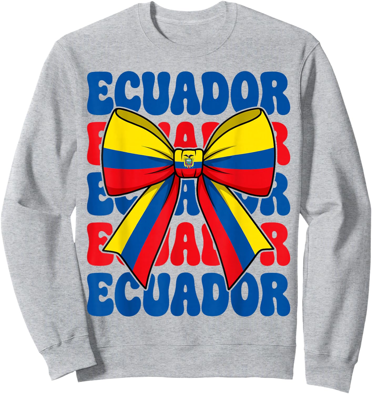 Ecuador Flag Coquette Bow Cute Retro Groovy Ecuadorian Girl Sweatshirt - Sweatshirt | Ash