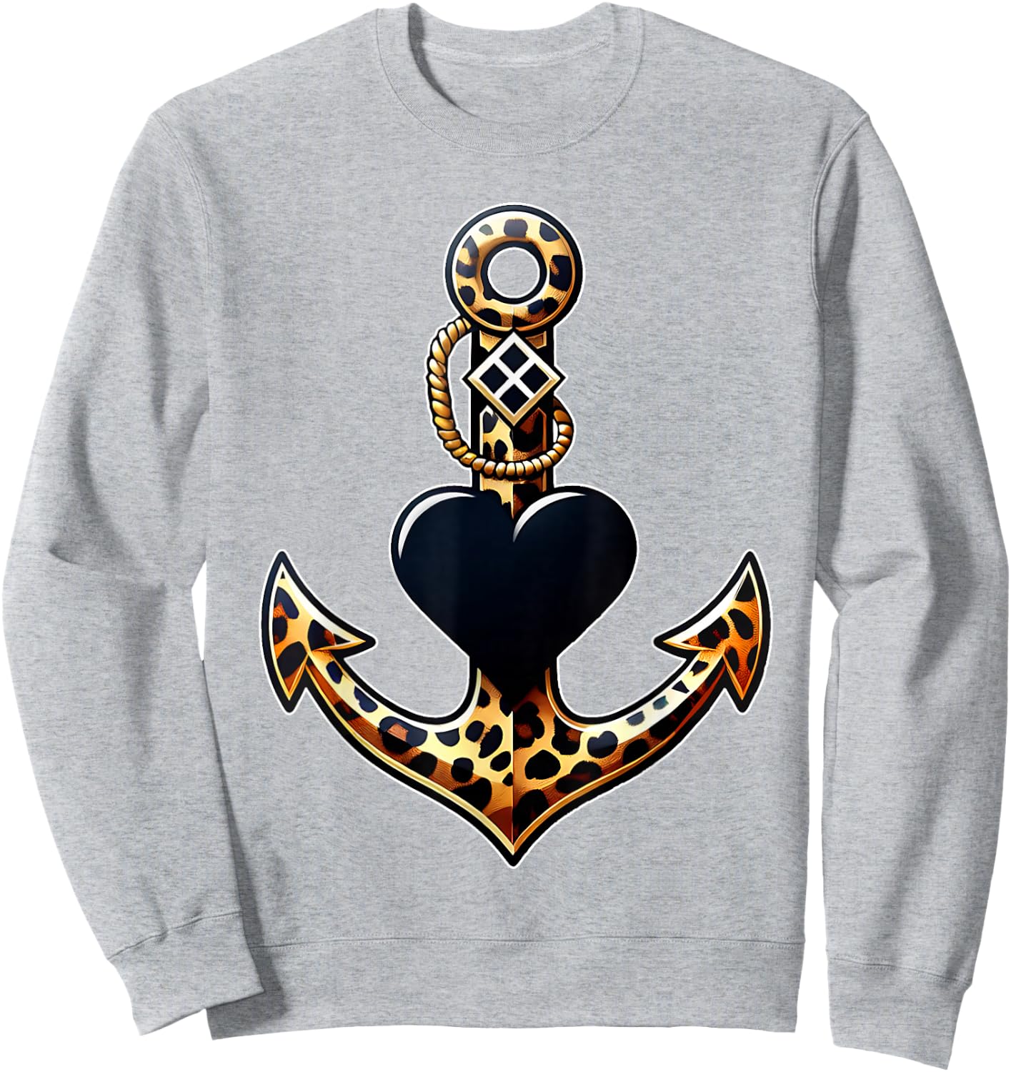 Leopard Anchor Heart Nautical Sailing Beach Captain Women Sweatshirt - Sweatshirt | Ash