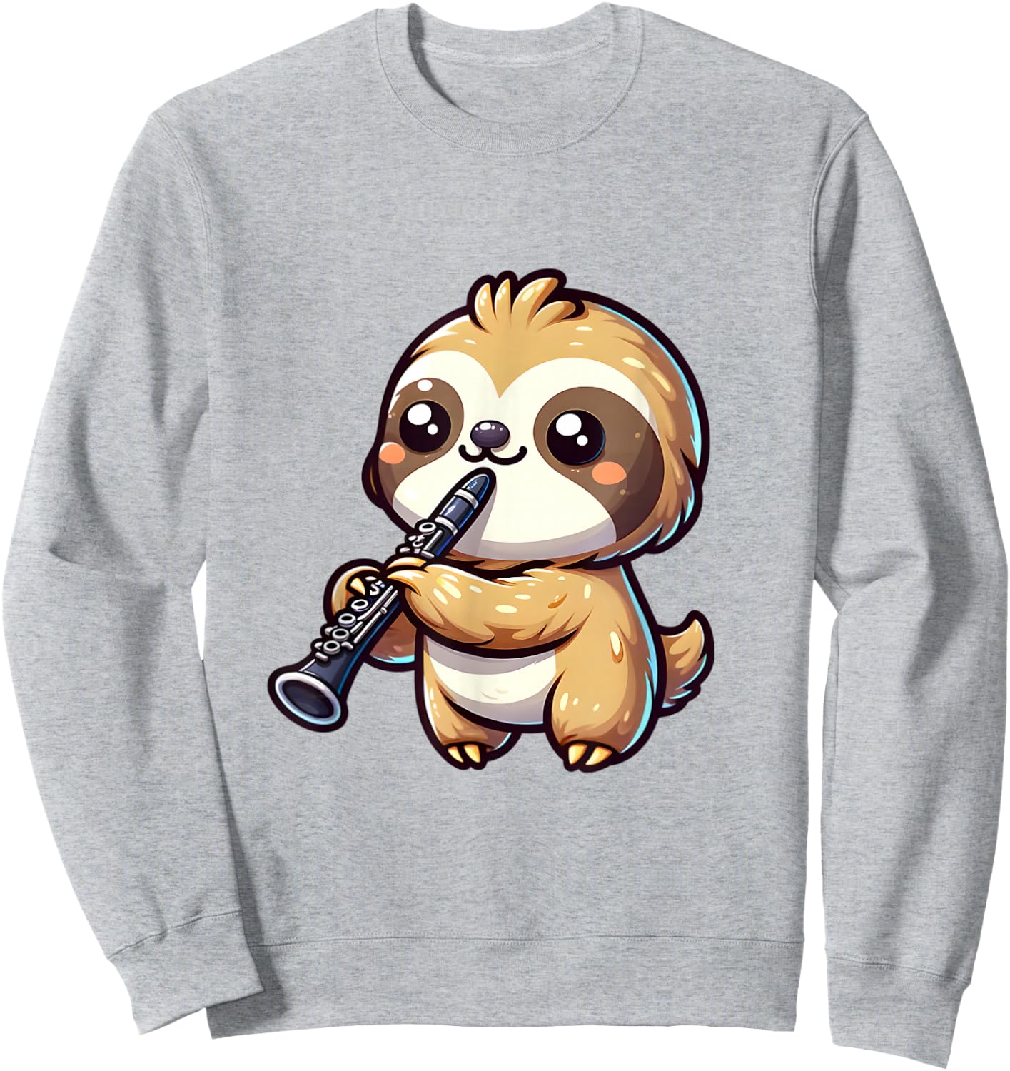 Cute Sloth Playing Clarinet Graphic Kawaii Sloth Clarinet Sweatshirt - Sweatshirt | Ash