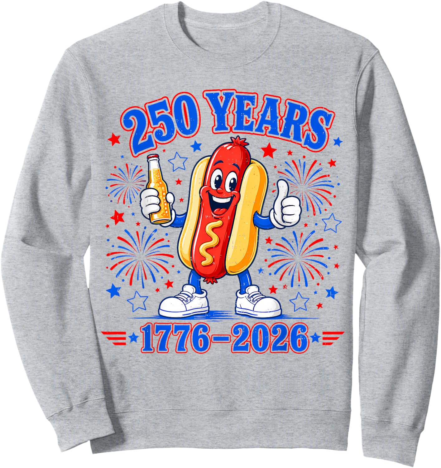 America 250th Anniversary USA Patriotic Hotdog 4th of July Sweatshirt - Sweatshirt | Ash