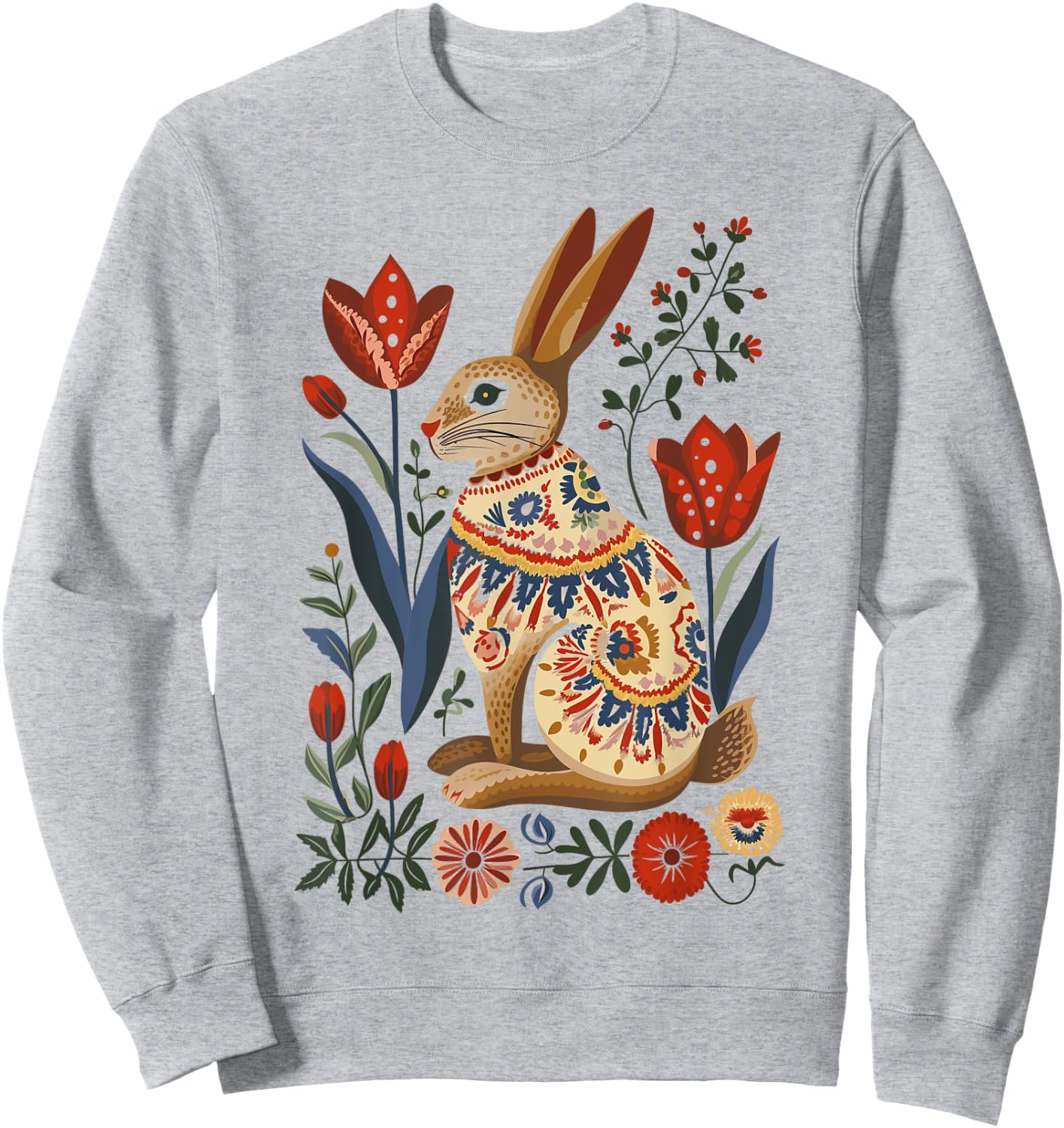 Easter Bunny Rabbit Spring | Norwegian Scandinavian Folk Art Sweatshirt - Sweatshirt | Ash